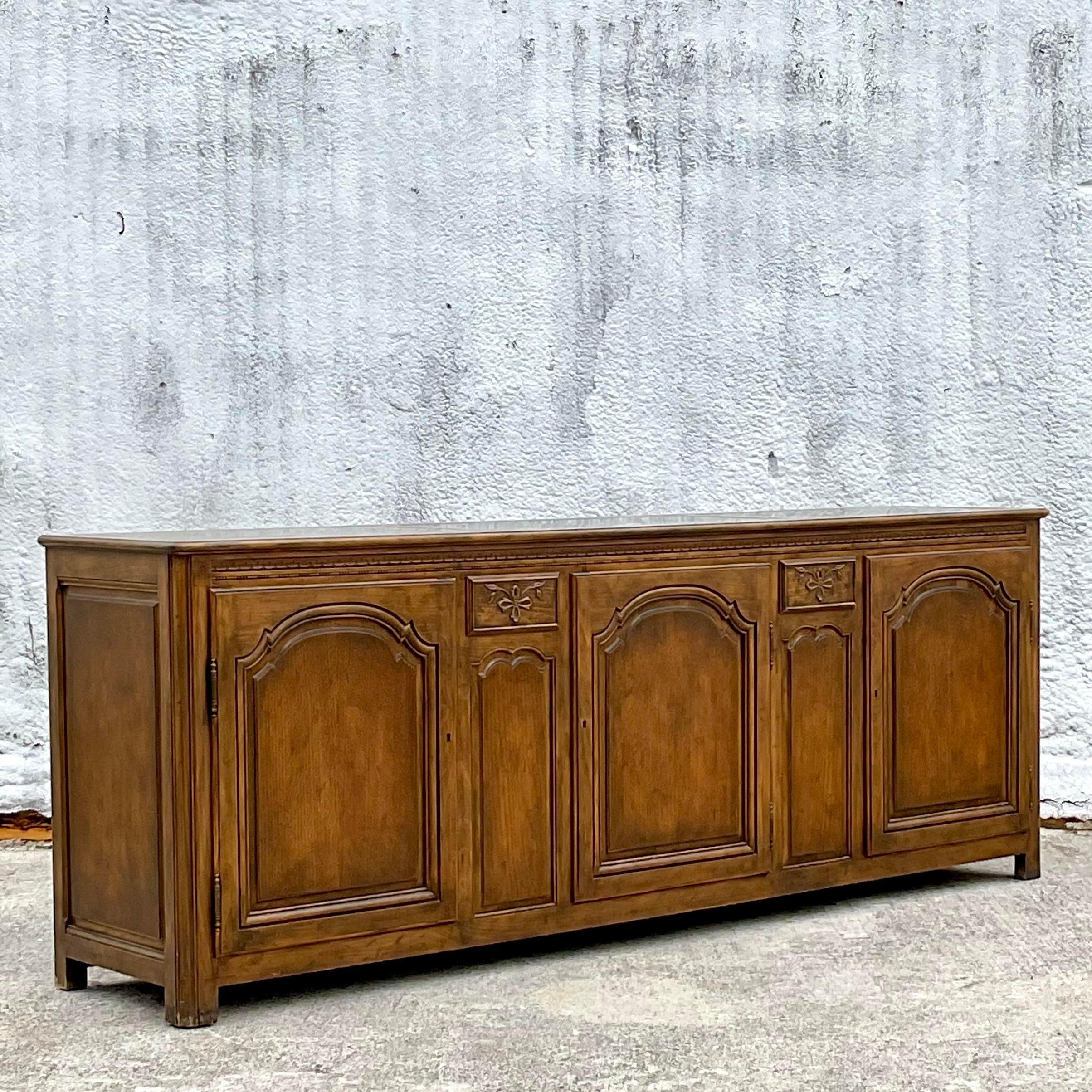 Late 20th Century Vintage Boho Baker Slate Top Credenza For Sale at 1stDibs