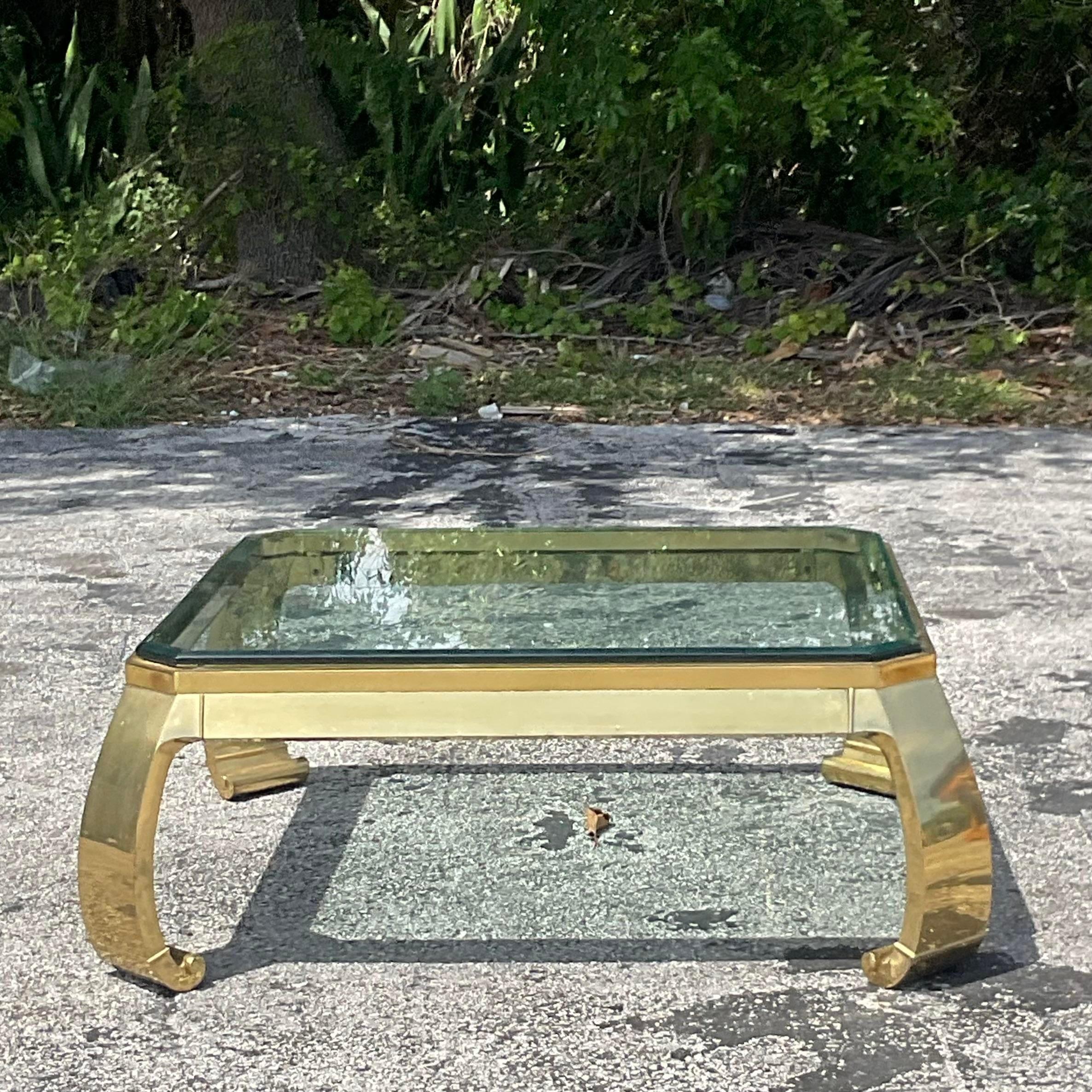 Brass Late 20th Century Vintage Boho Bass Ming Dining Table After Mastercraft For Sale