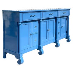 Late 20th Century Used Boho Bernhardt Gloss Lacquered Blue Credenza