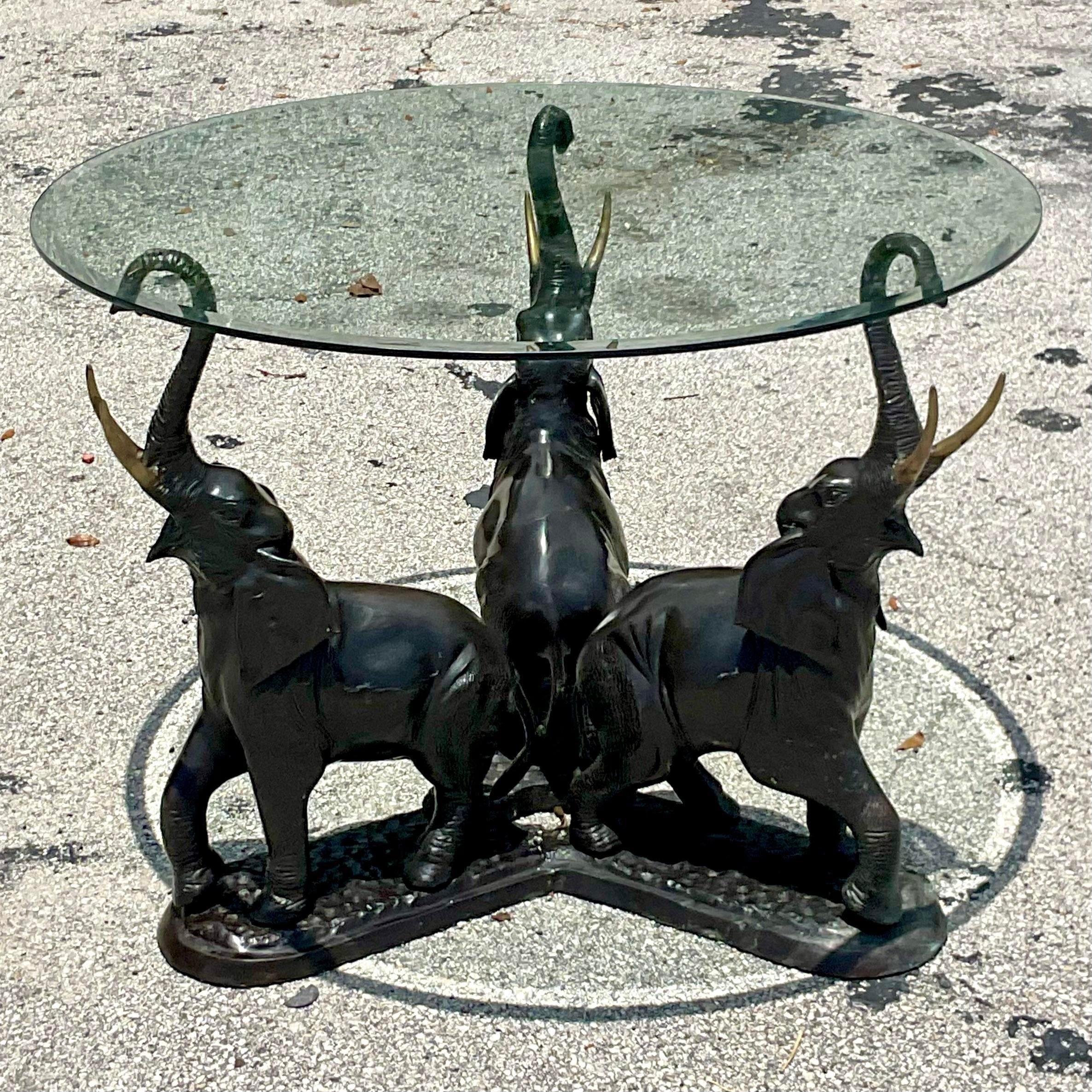 Brass Late 20th Century Vintage Boho Bronze Elephant Trio Dining Table