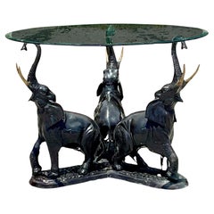 Late 20th Century Vintage Boho Bronze Elephant Trio Dining Table