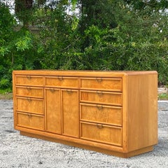 Late 20th Century Vintage Boho Broyhill Burl Wood Queen Headboard