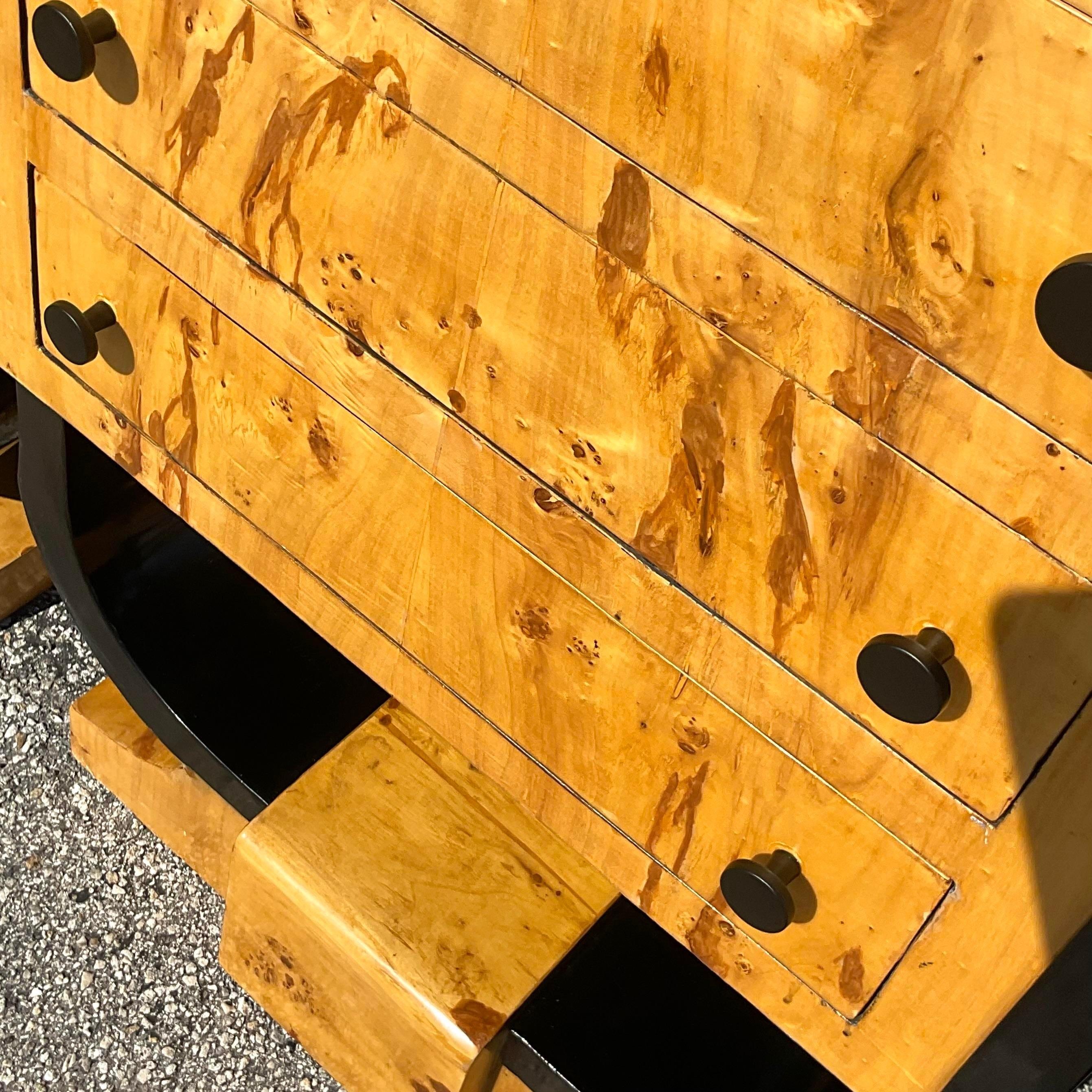 Late 20th Century Vintage Boho Burl Wood Chest of Drawers - a Pair In Good Condition In west palm beach, FL