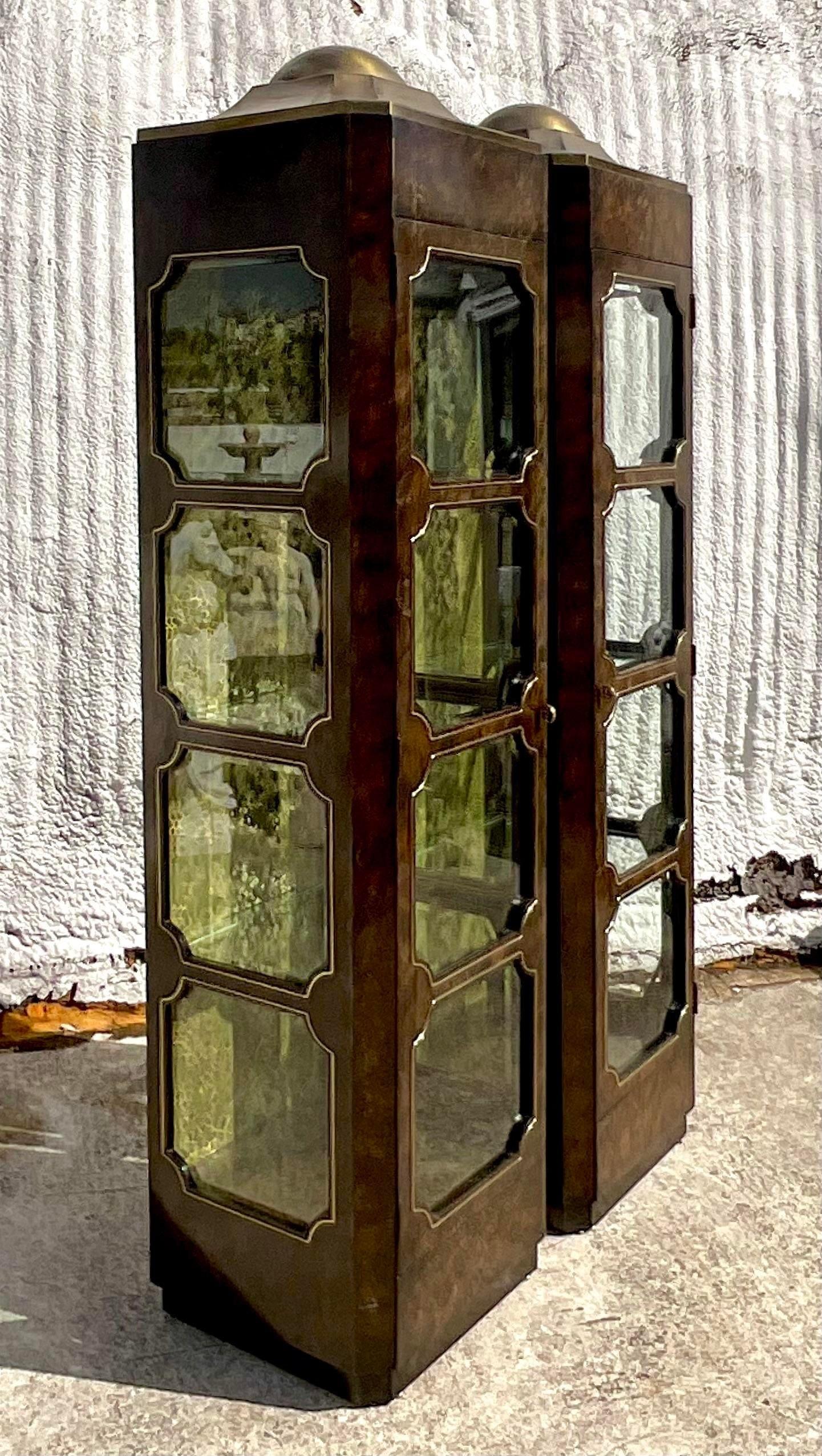 Late 20th Century Vintage Boho Burl Wood Tower Etageres After Mastercraft  For Sale 1