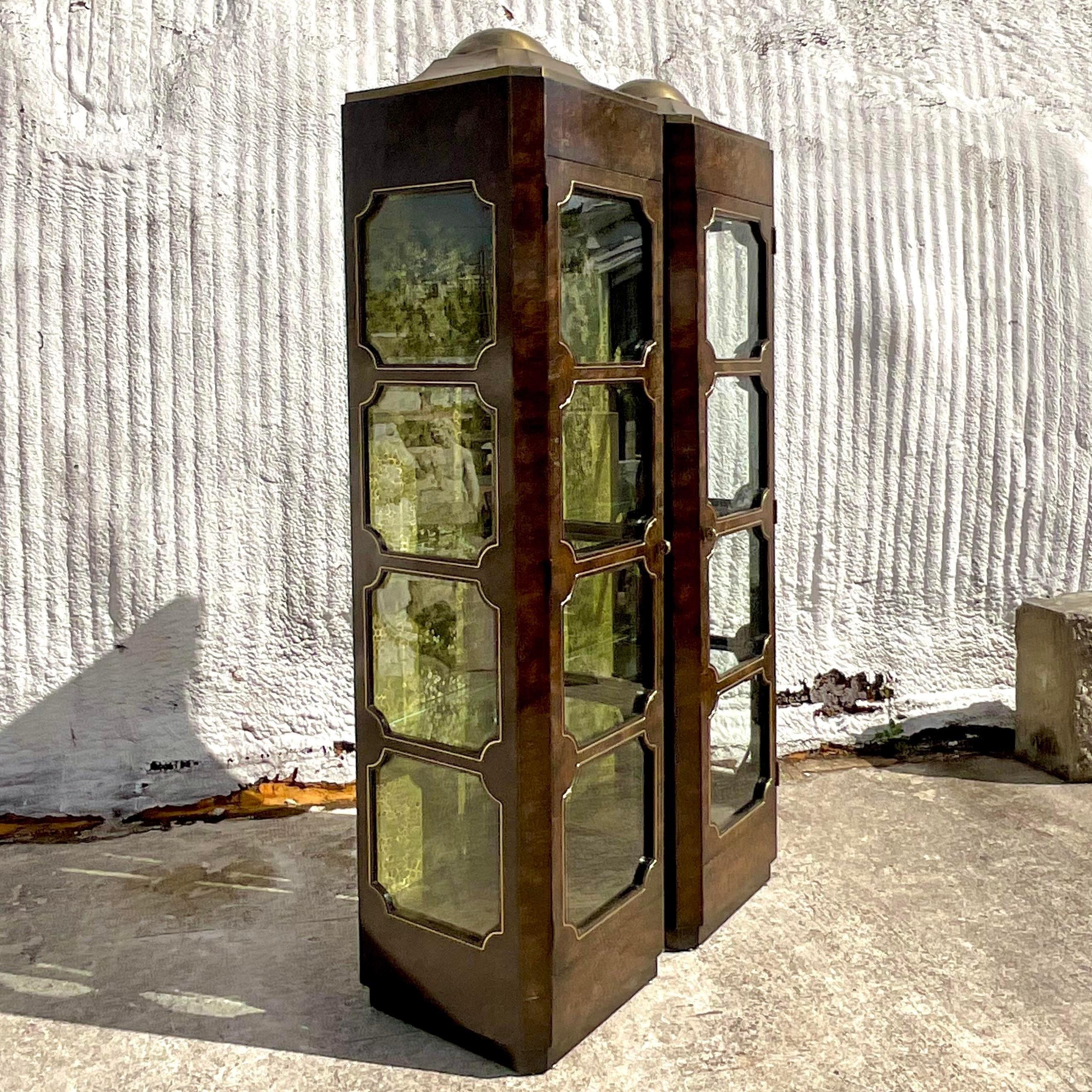 Late 20th Century Vintage Boho Burl Wood Tower Etageres After Mastercraft  For Sale 2