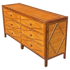 Fin du 20ème siècle Vintage Boho Bambou Brûlé Commode Diamant