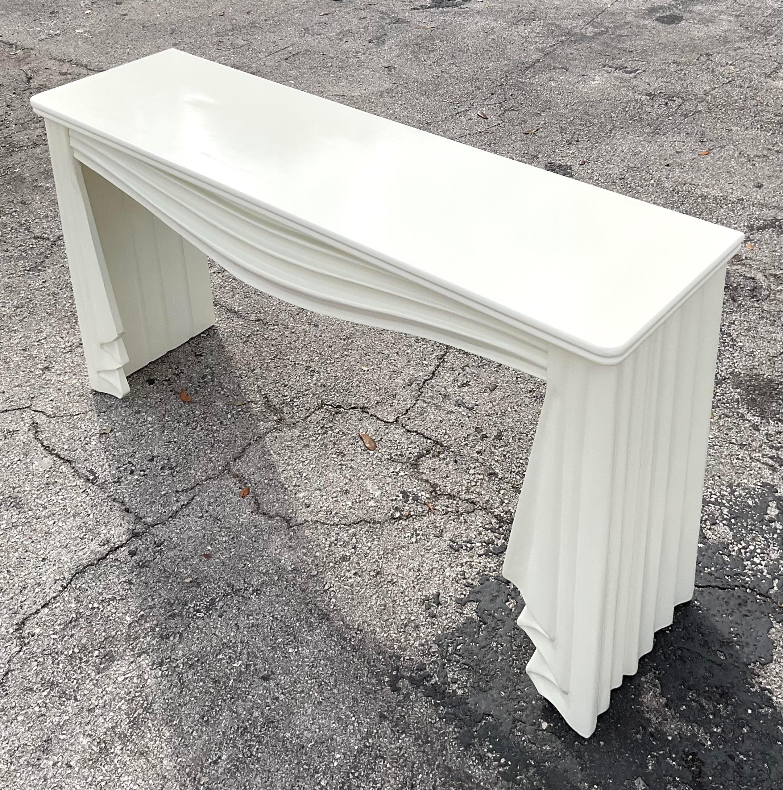 Late 20th Century Vintage Boho Carved Swag Console Table In Good Condition For Sale In west palm beach, FL