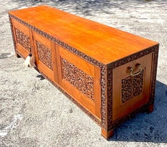 Late 20th Century Vintage Boho Carved Teak Credenza