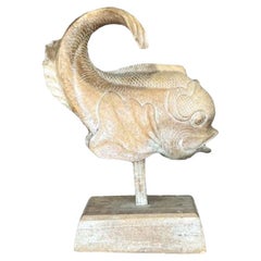 Late 20th Century Vintage Boho Carved Wood Koi Sculpture