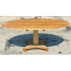 Late 20th Century Vintage Boho Center Pedestal Oval Pine Dining Table