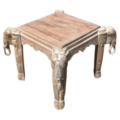Late 20th Century Vintage Boho Cerused Carved Elephant Table