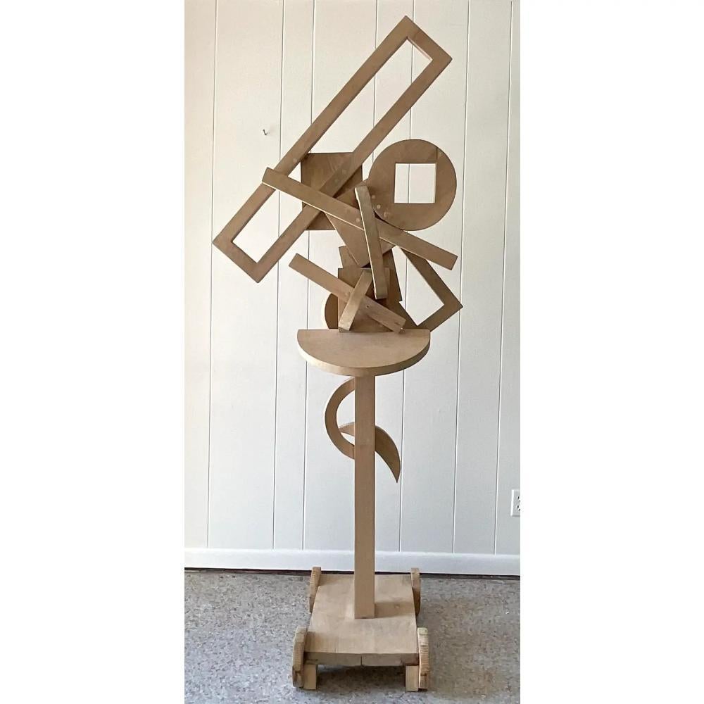 American Late 20th Century Vintage Boho Constructivist Wooden Assemblage Sculpture For Sale