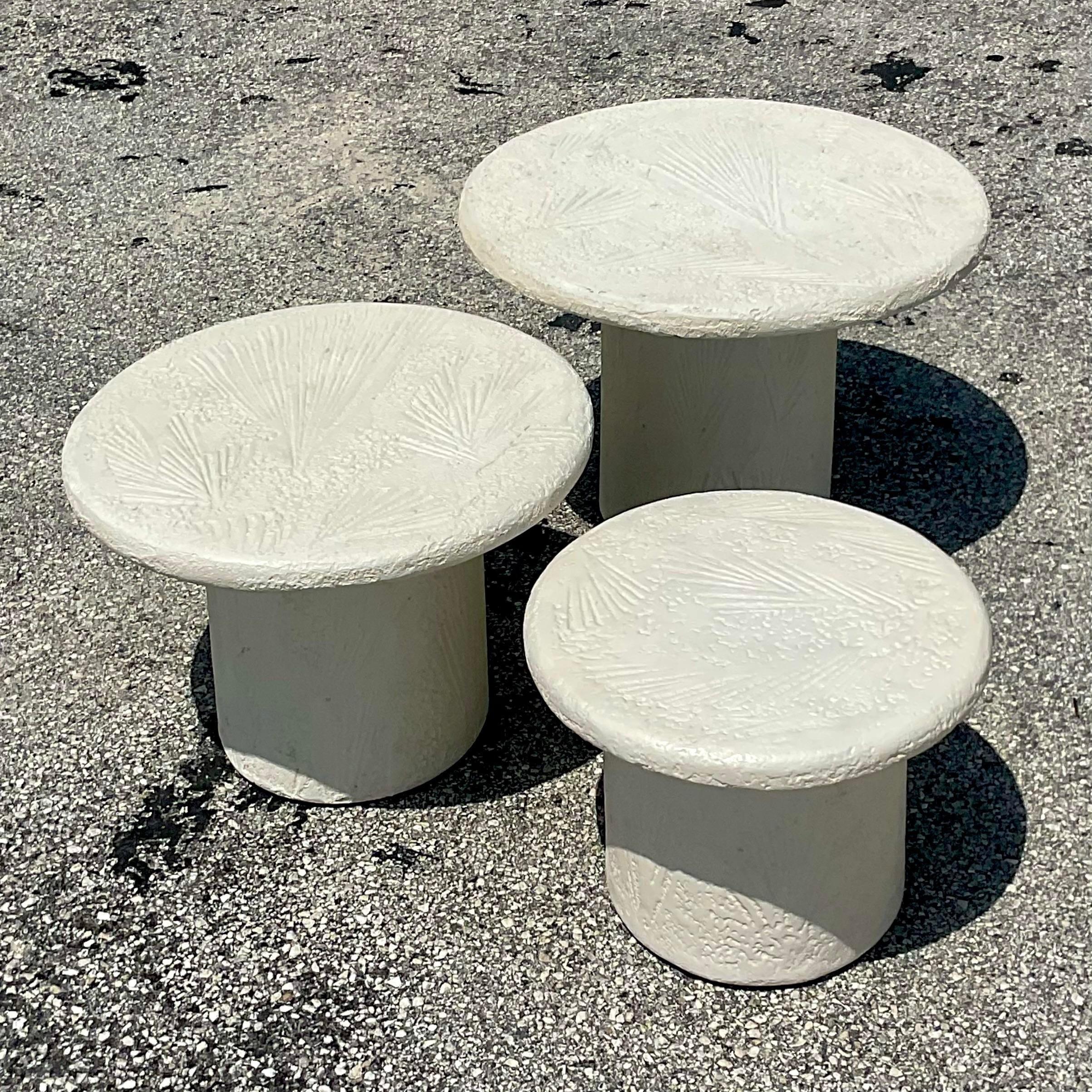 Late 20th Century Vintage Boho Coral Design Plaster Trio of Tables In Good Condition In west palm beach, FL