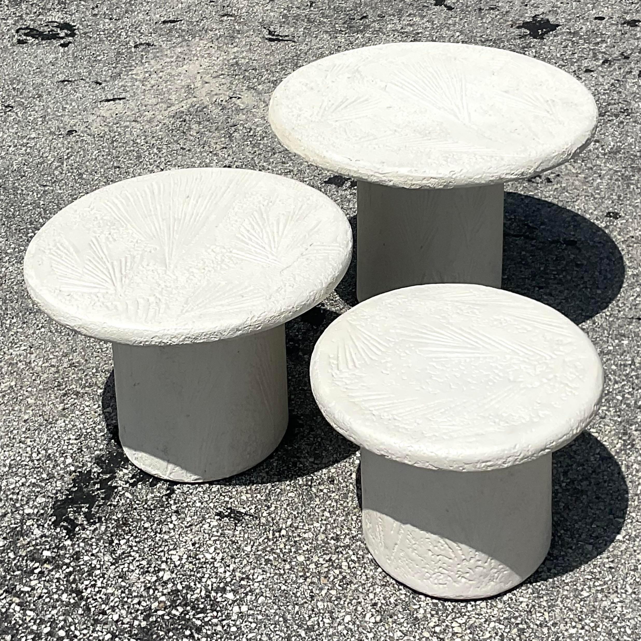 Late 20th Century Vintage Boho Coral Design Plaster Trio of Tables 1
