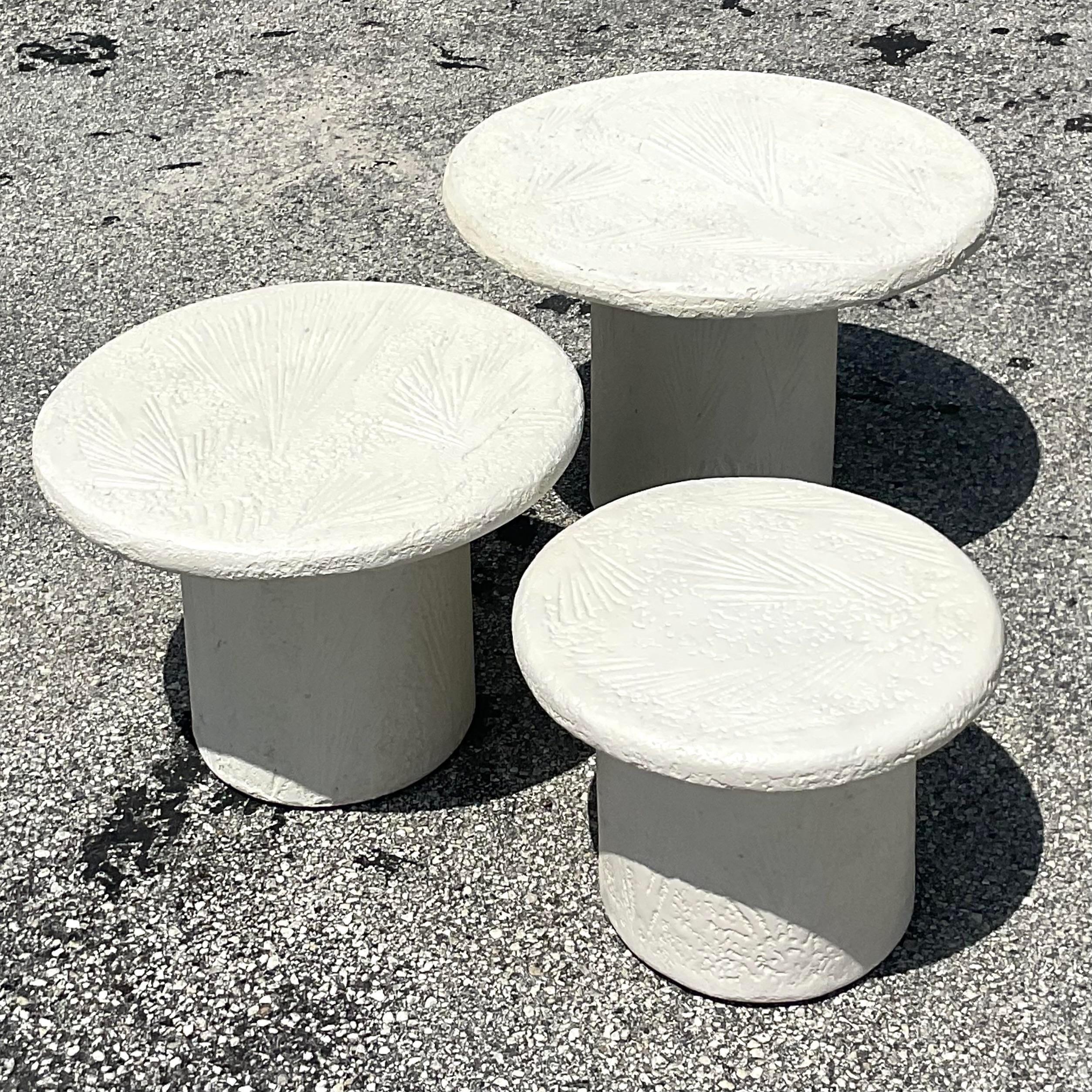 Late 20th Century Vintage Boho Coral Design Plaster Trio of Tables 2
