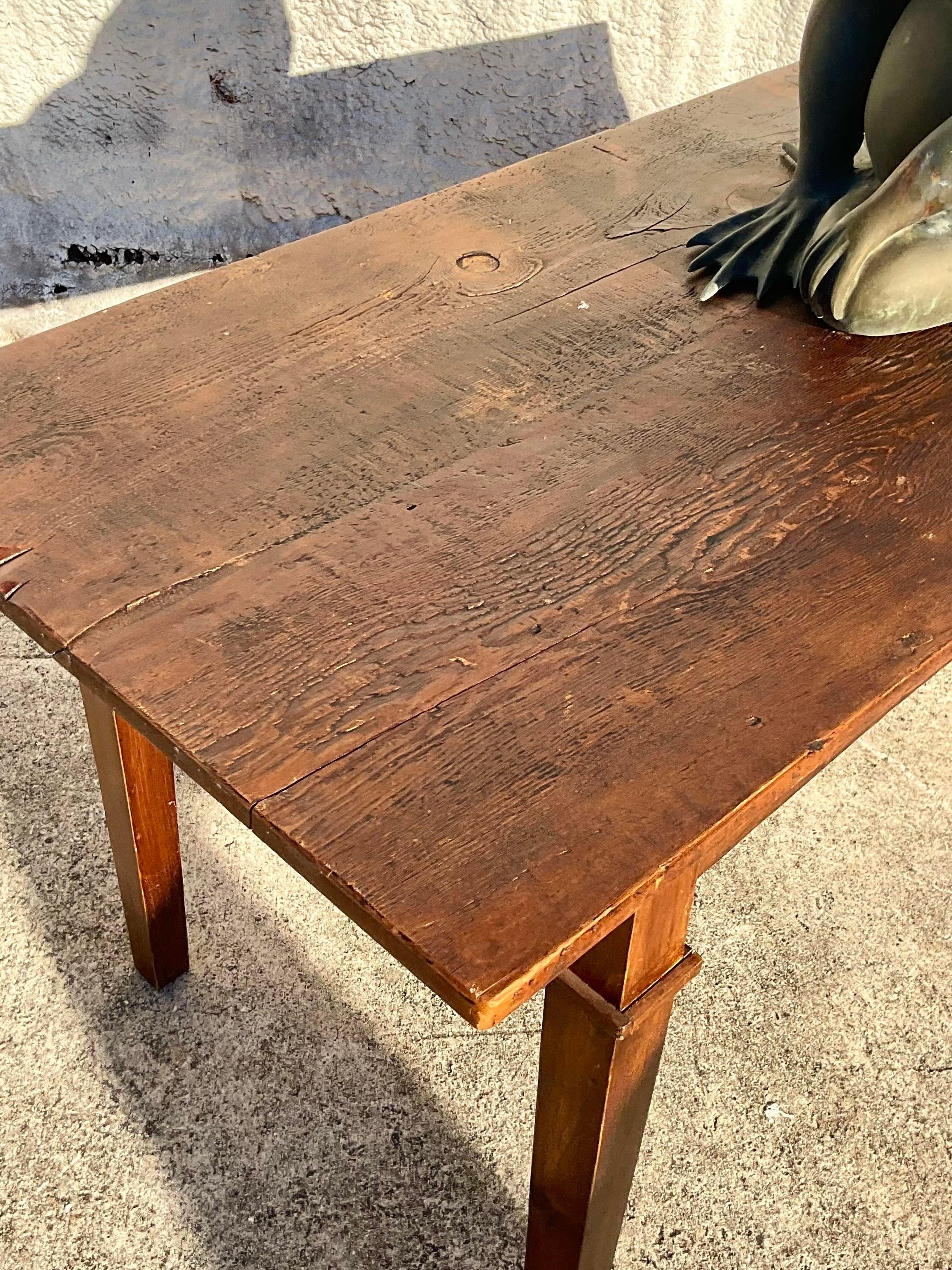 Late 20th Century Vintage Boho Distressed Farm Table In Good Condition For Sale In west palm beach, FL