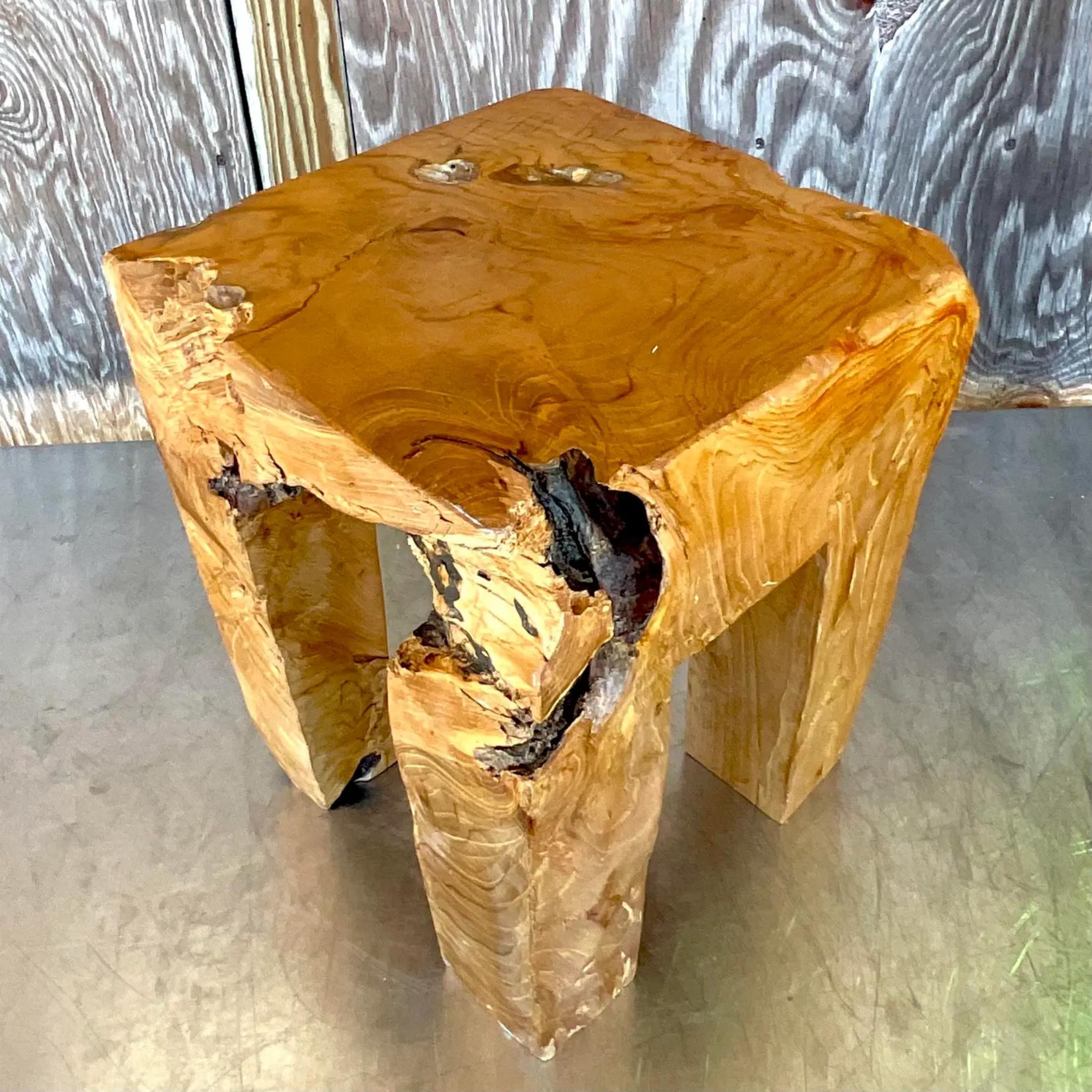 Late 20th Century Vintage Boho Distressed Wood Drinks Table In Good Condition For Sale In west palm beach, FL