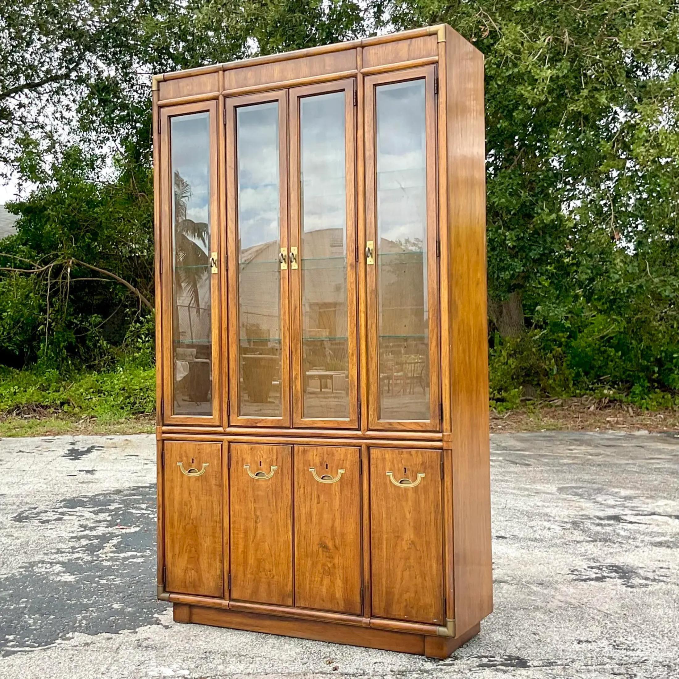 Late 20th Century Vintage Boho Drexel Campaign China Cabinet For Sale 4