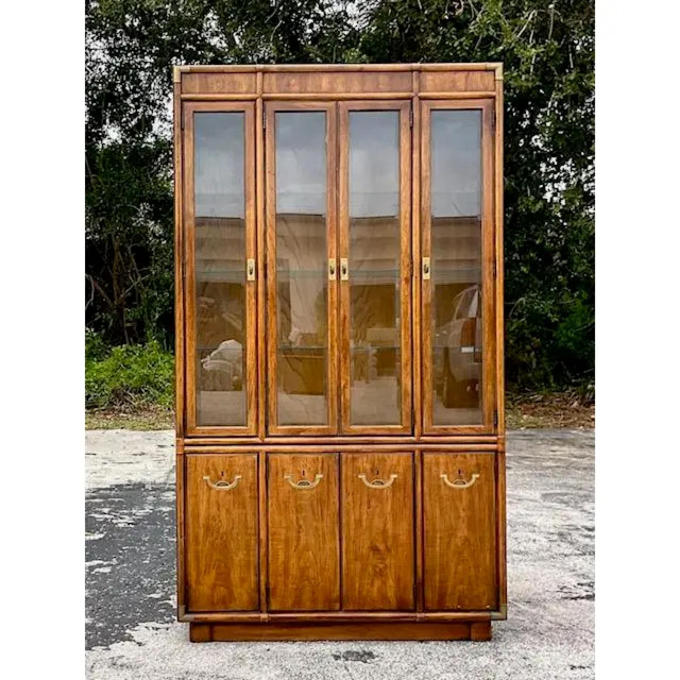 American Late 20th Century Vintage Boho Drexel Campaign China Cabinet For Sale