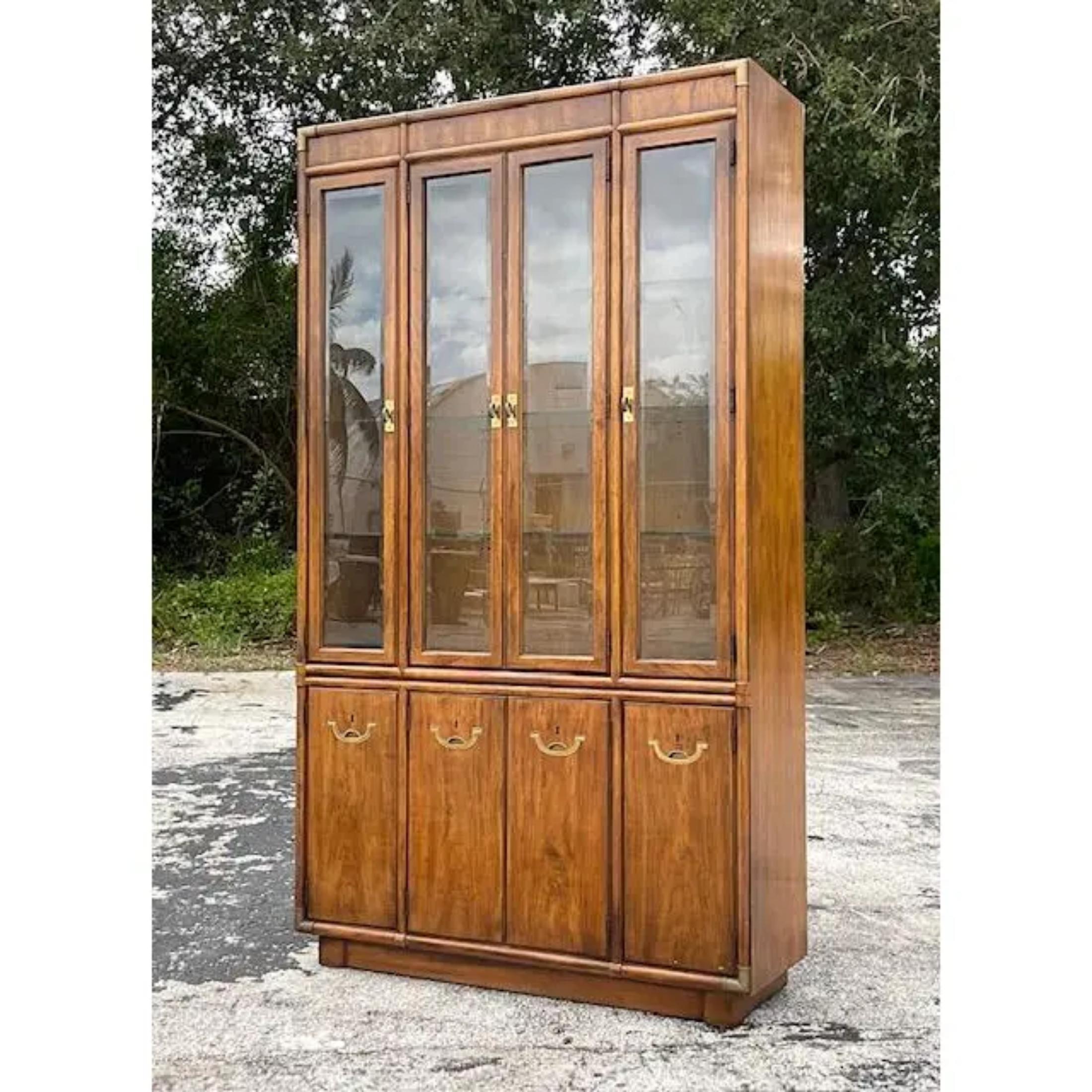 American Late 20th Century Vintage Boho Drexel Campaign China Cabinet For Sale