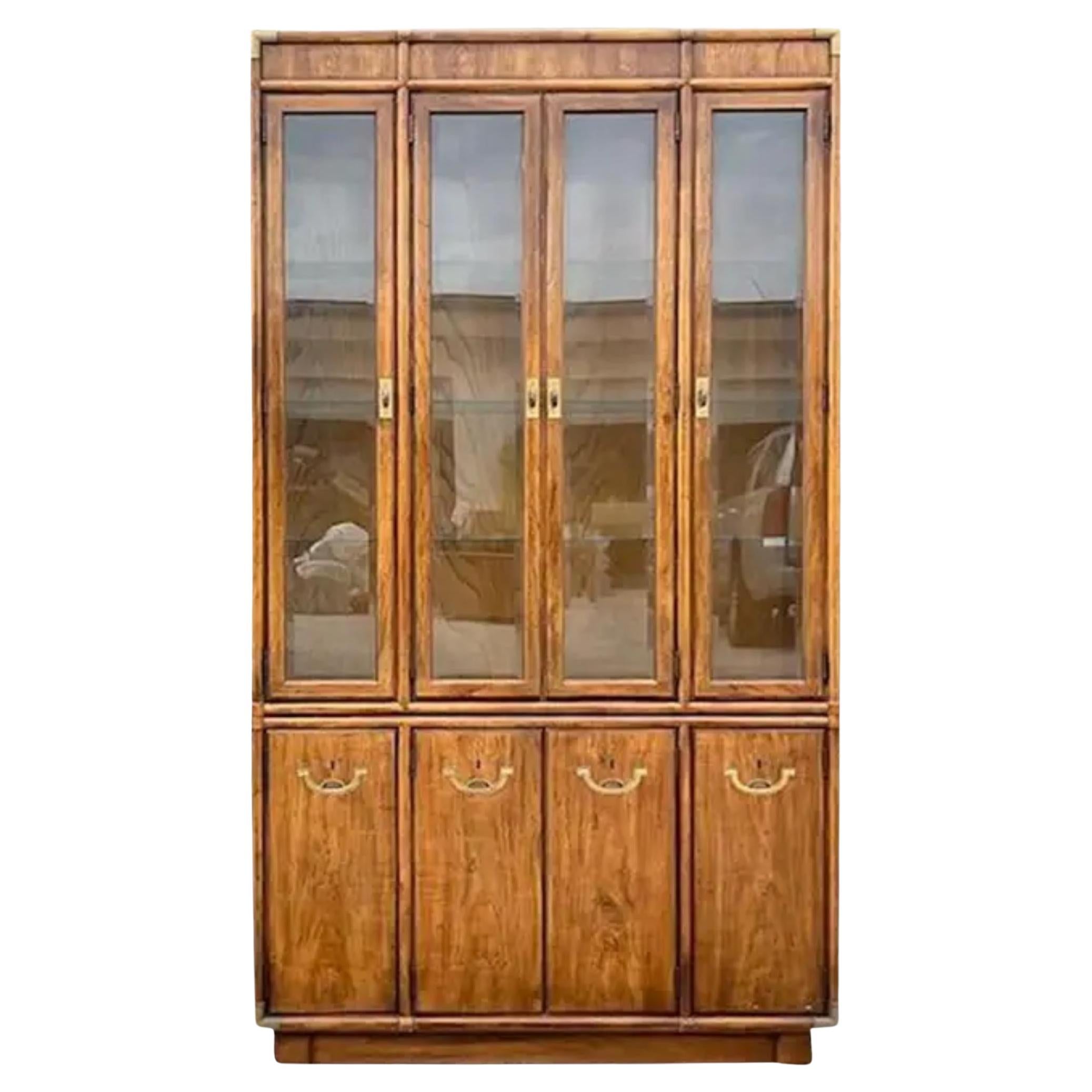 Late 20th Century Vintage Boho Drexel Campaign China Cabinet For Sale