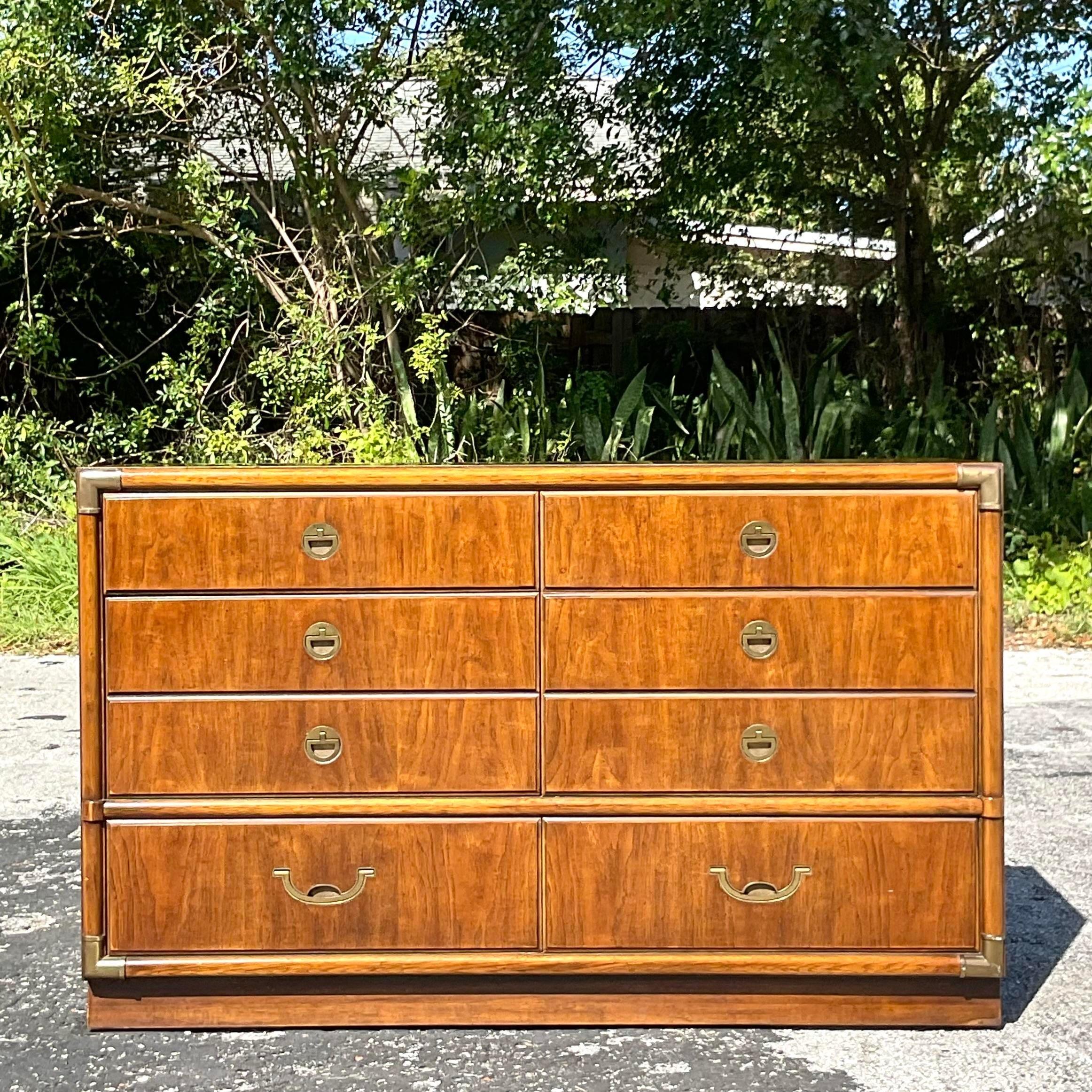 Late 20th Century Vintage Boho Drexel Campaign Dresser In Good Condition For Sale In west palm beach, FL
