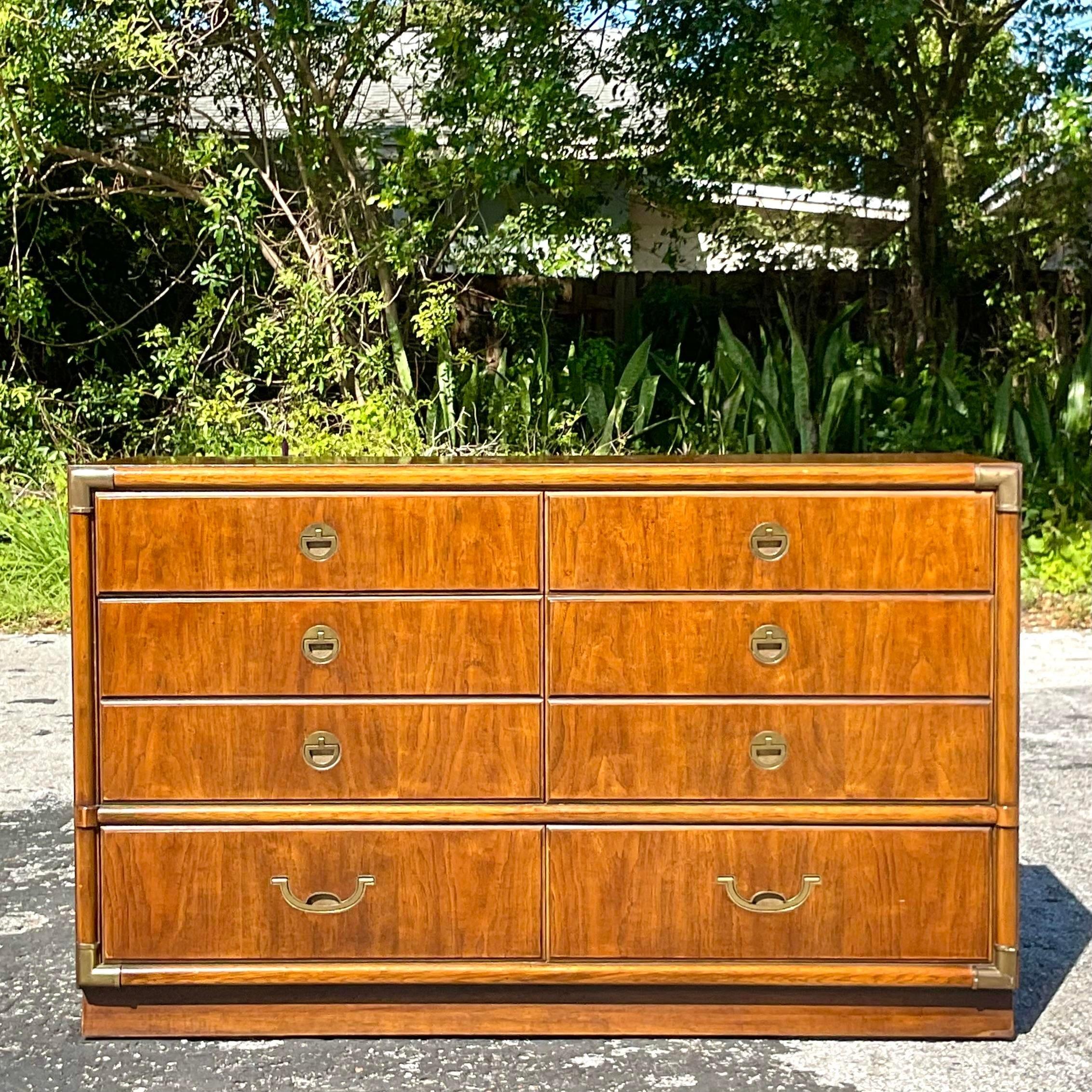 Metal Late 20th Century Vintage Boho Drexel Campaign Dresser For Sale