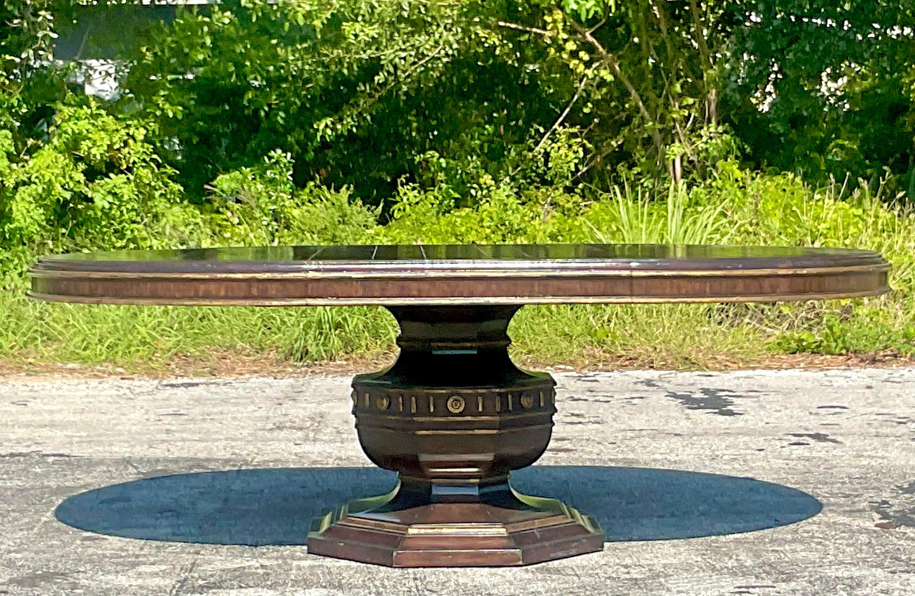 Late 20th Century Vintage Boho Ebony and Gilt Tipped Dining Table In Good Condition For Sale In west palm beach, FL