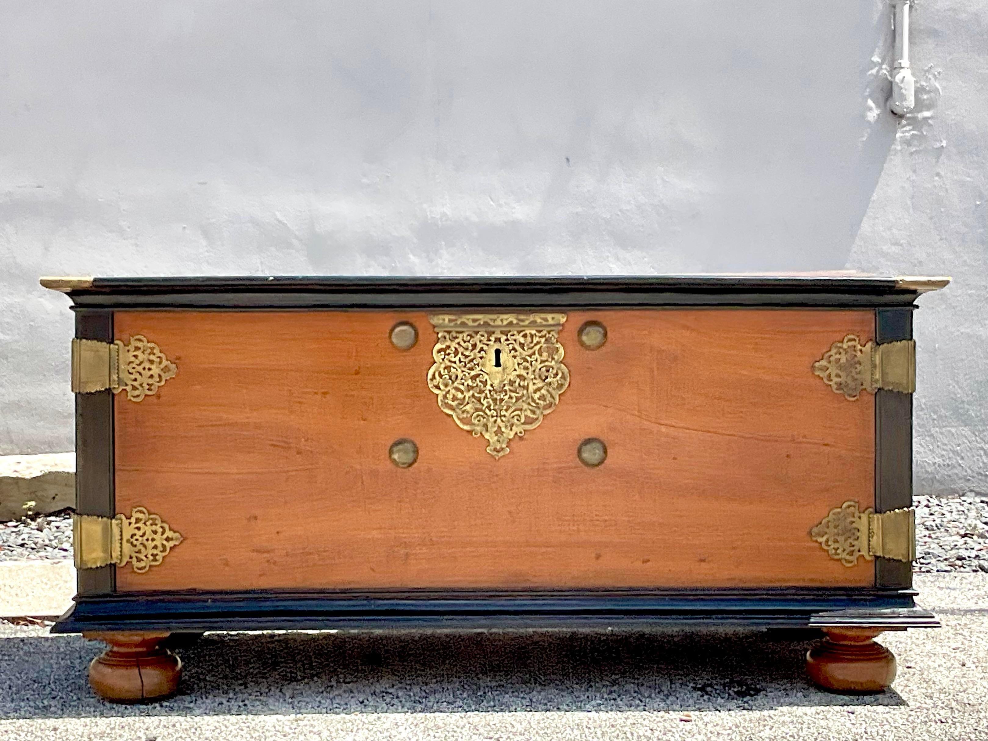 American Late 20th Century Vintage Boho Ebony and Mahogany Blanket Chest For Sale