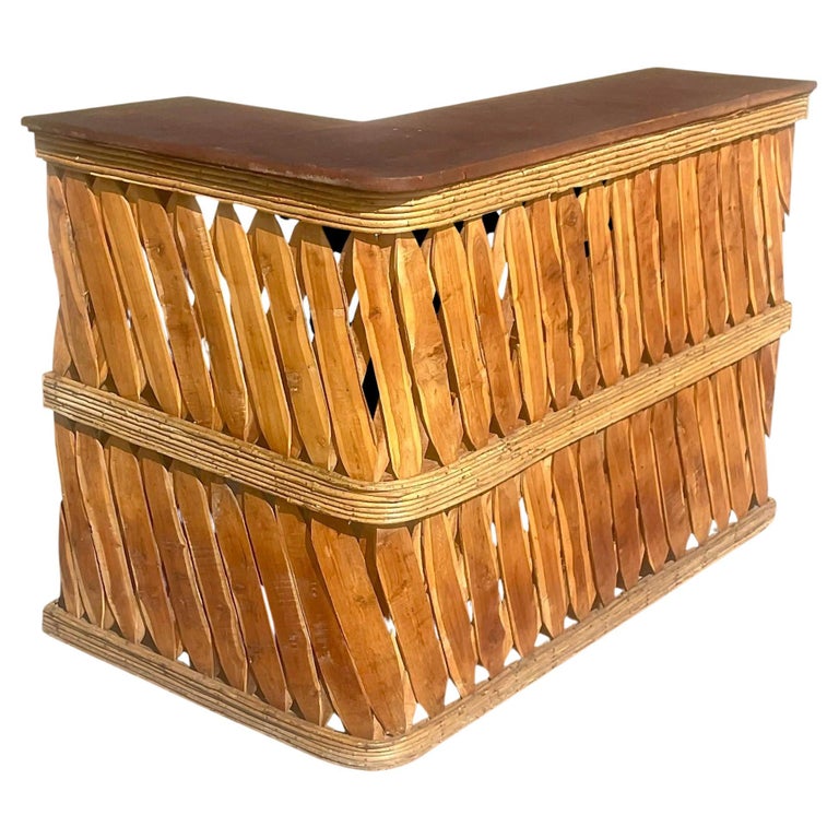 Late 20th Century Vintage Boho Ebony Cane King Canopy Bed For Sale at