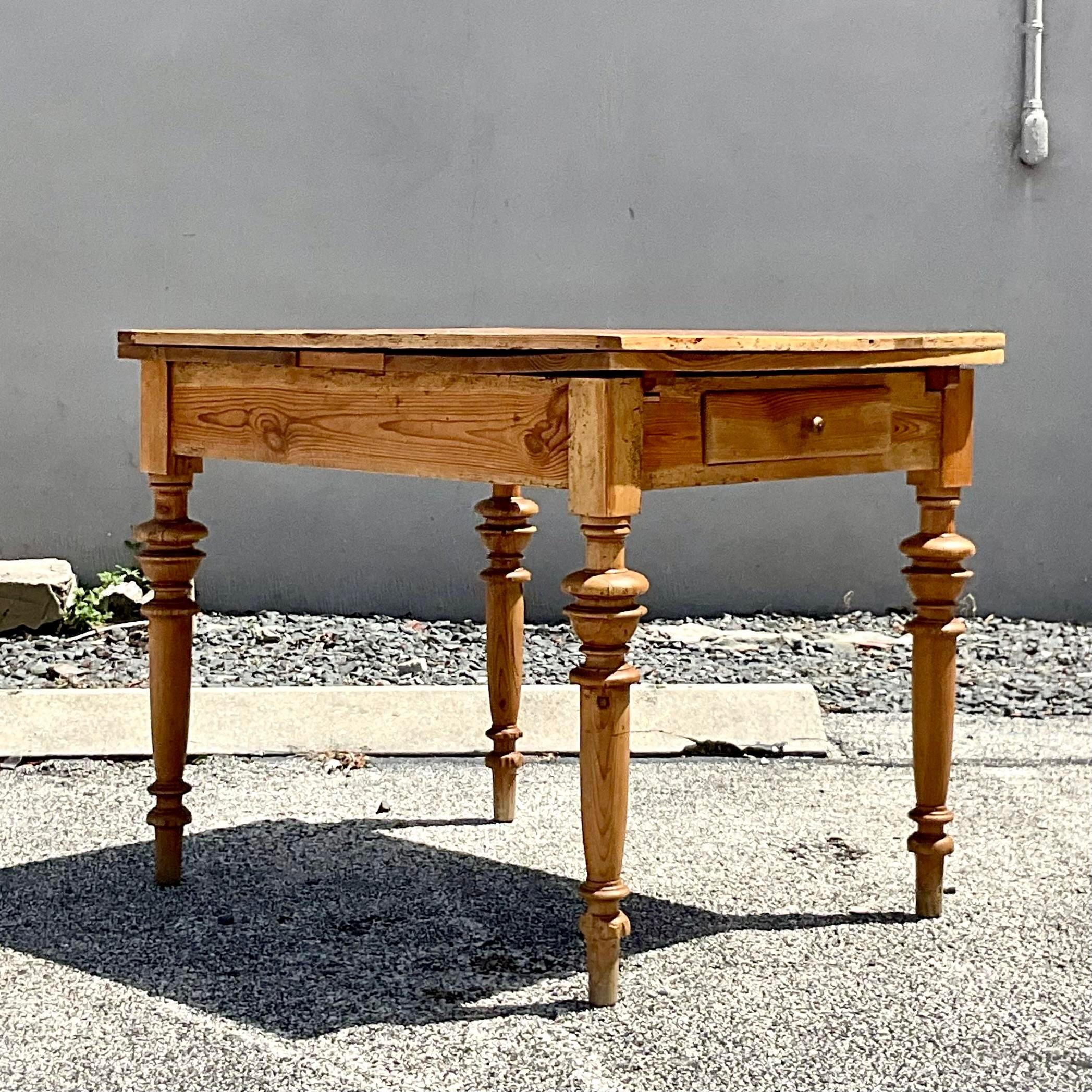 Rustic Late 20th Century Vintage Boho Expandable Farm Table