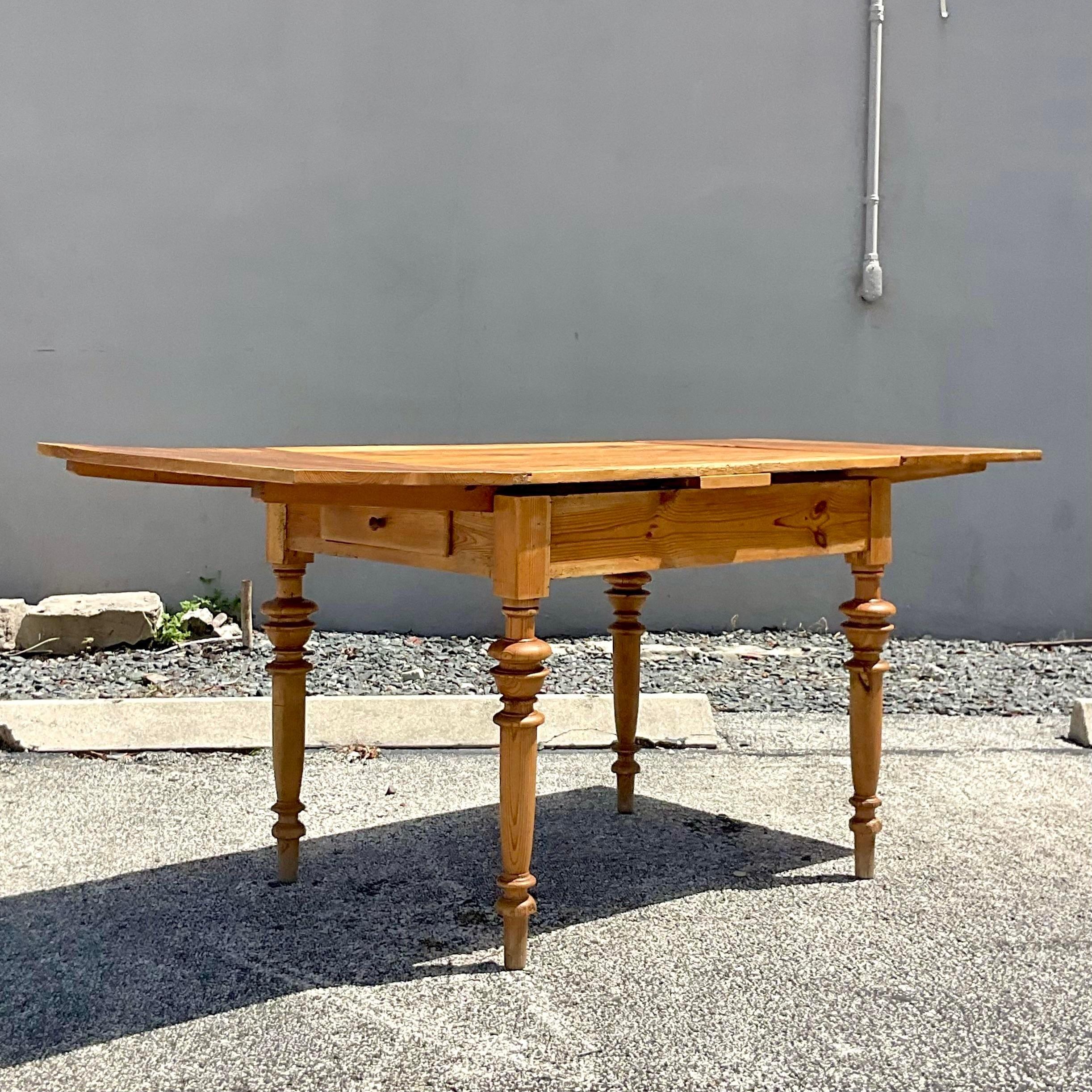 American Late 20th Century Vintage Boho Expandable Farm Table For Sale