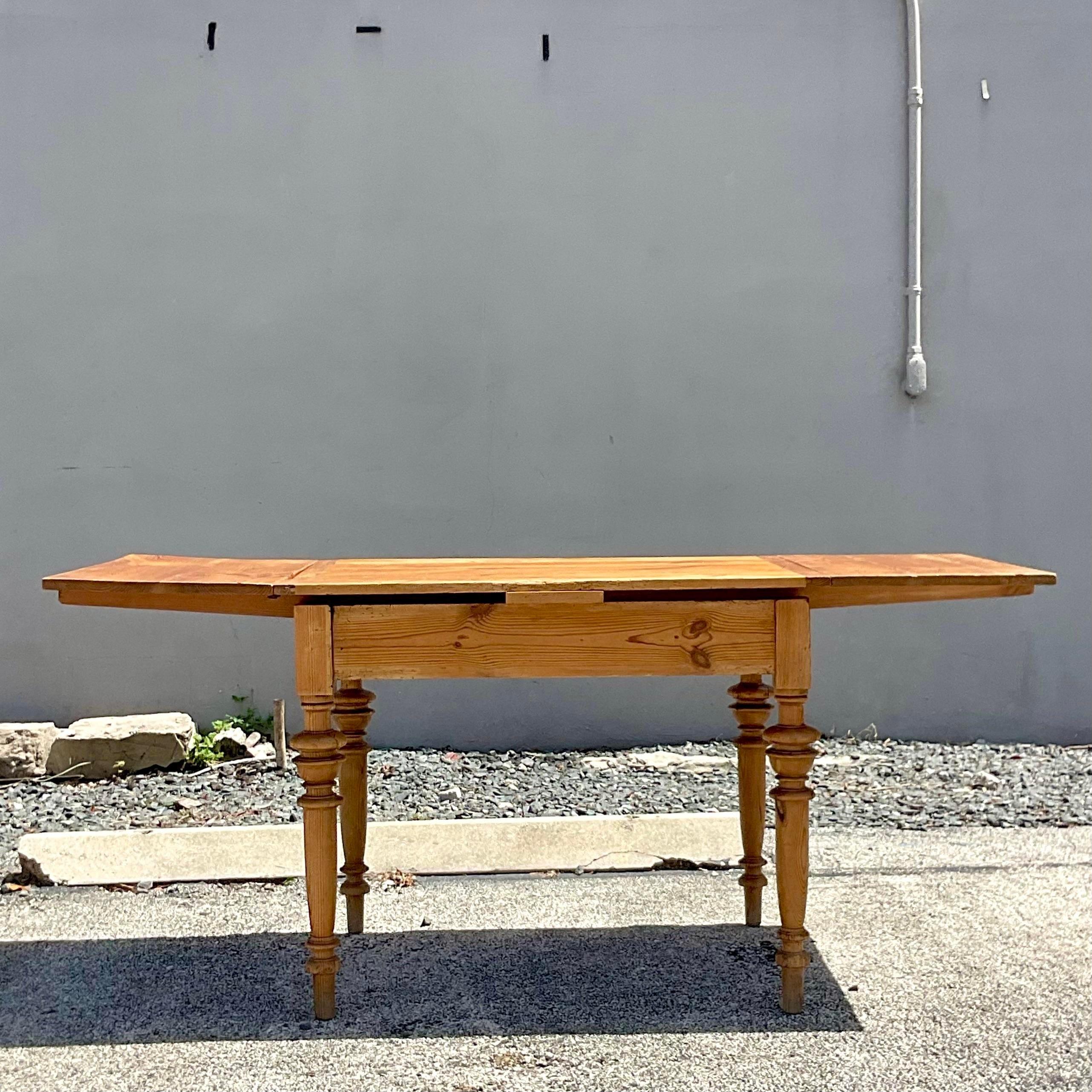 Pine Late 20th Century Vintage Boho Expandable Farm Table