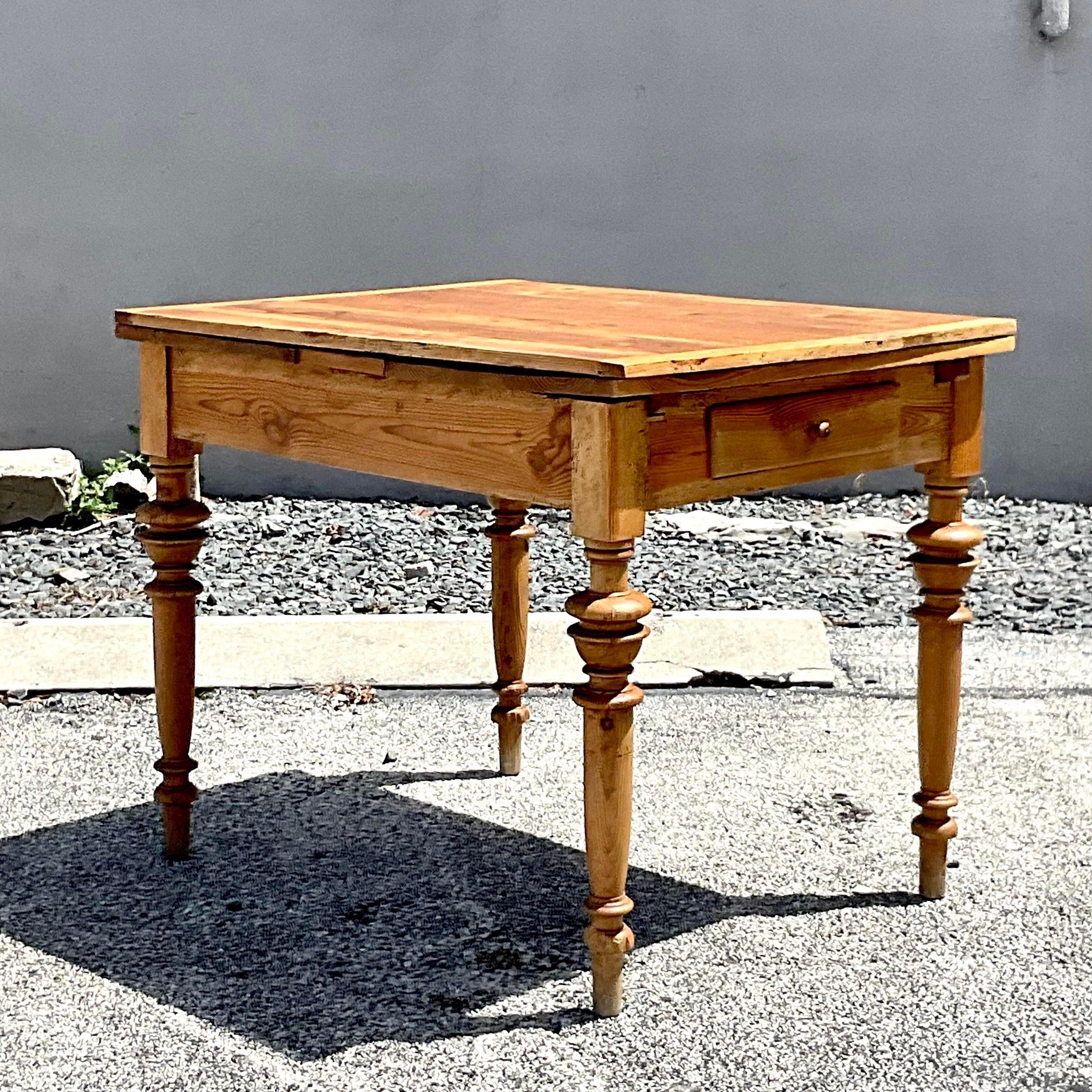 Late 20th Century Vintage Boho Expandable Farm Table For Sale 3
