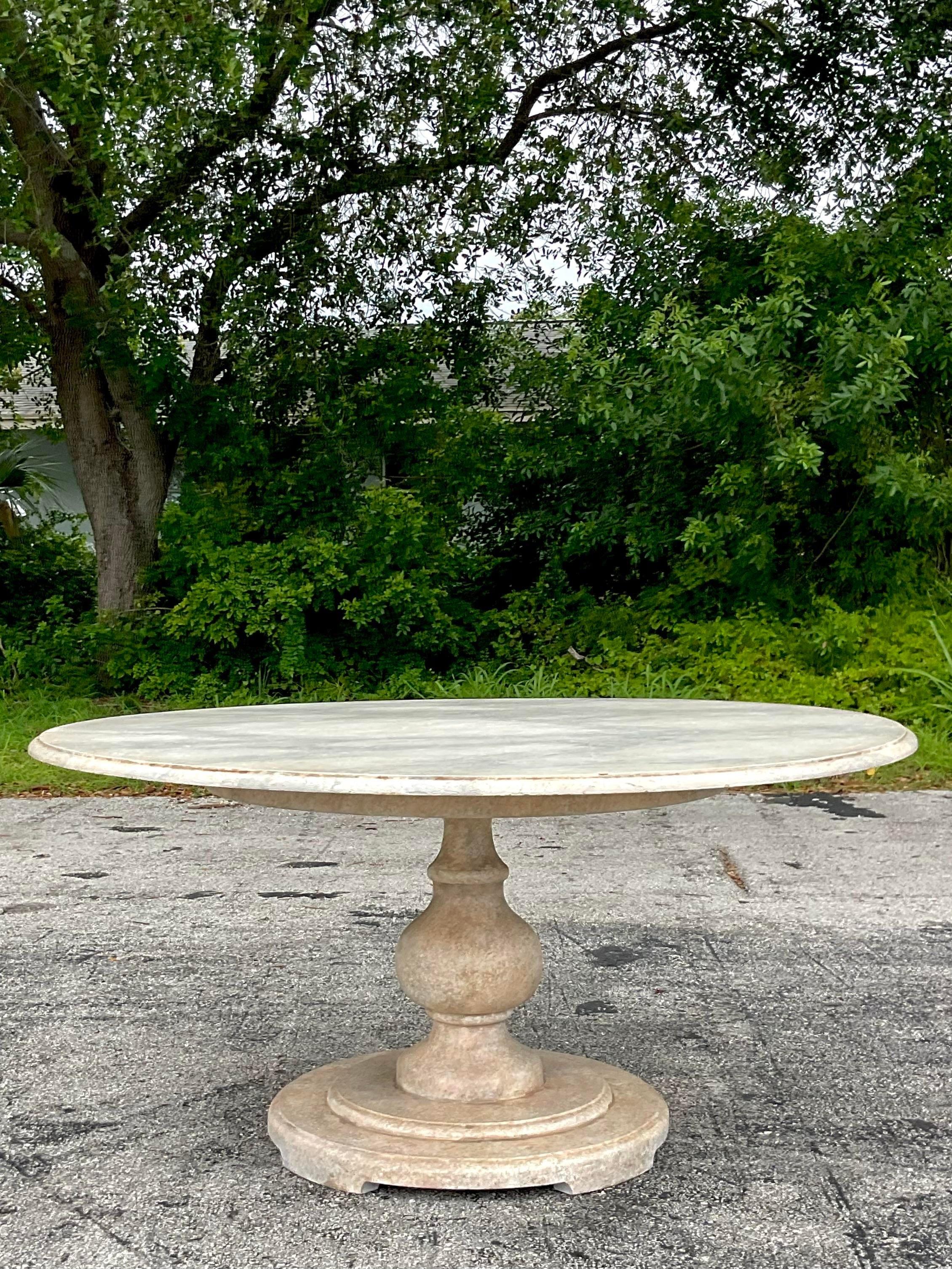 Late 20th Century Vintage Boho Faux Finished Marble Dining Table For Sale 5