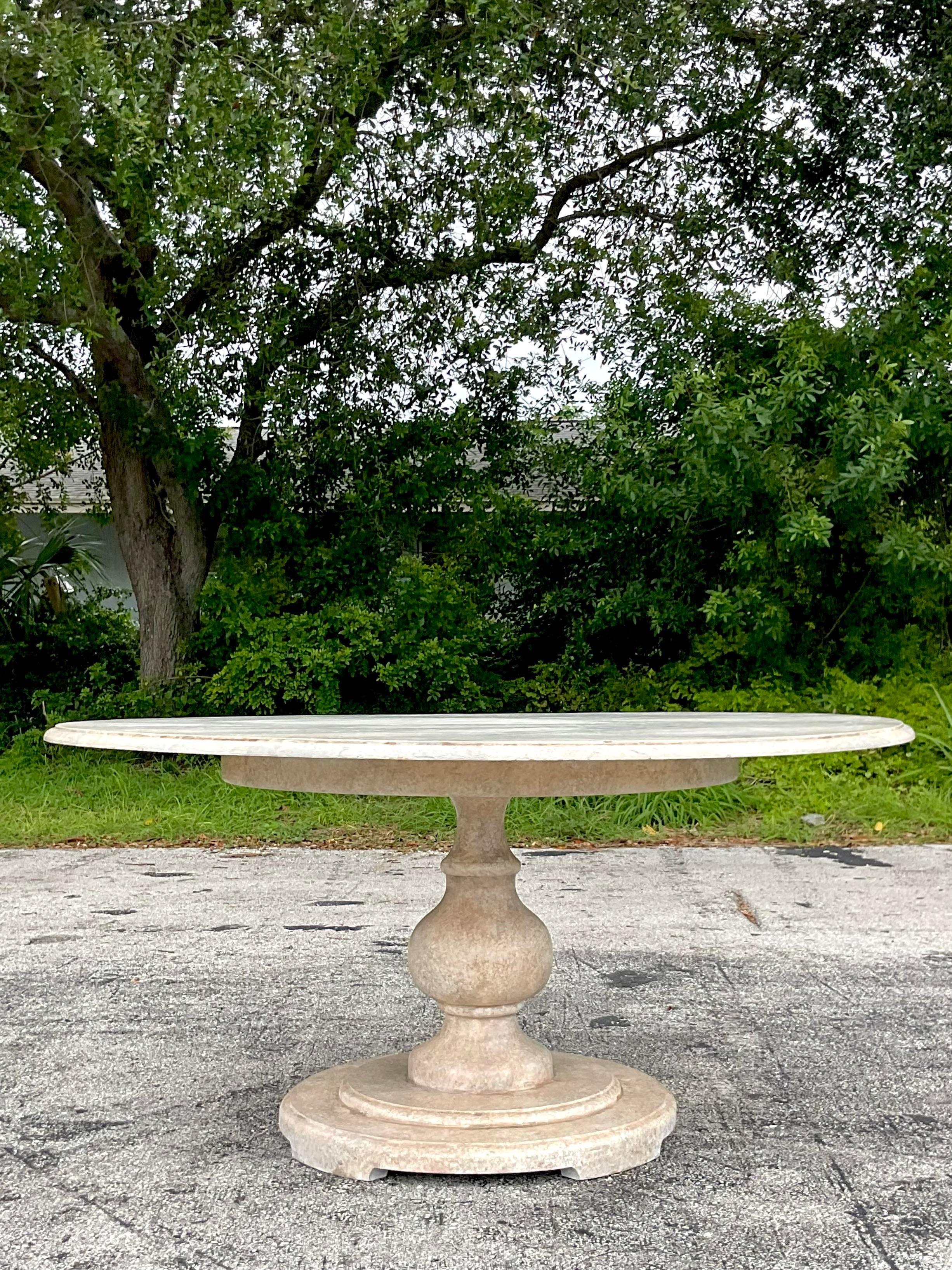 American Late 20th Century Vintage Boho Faux Finished Marble Dining Table For Sale