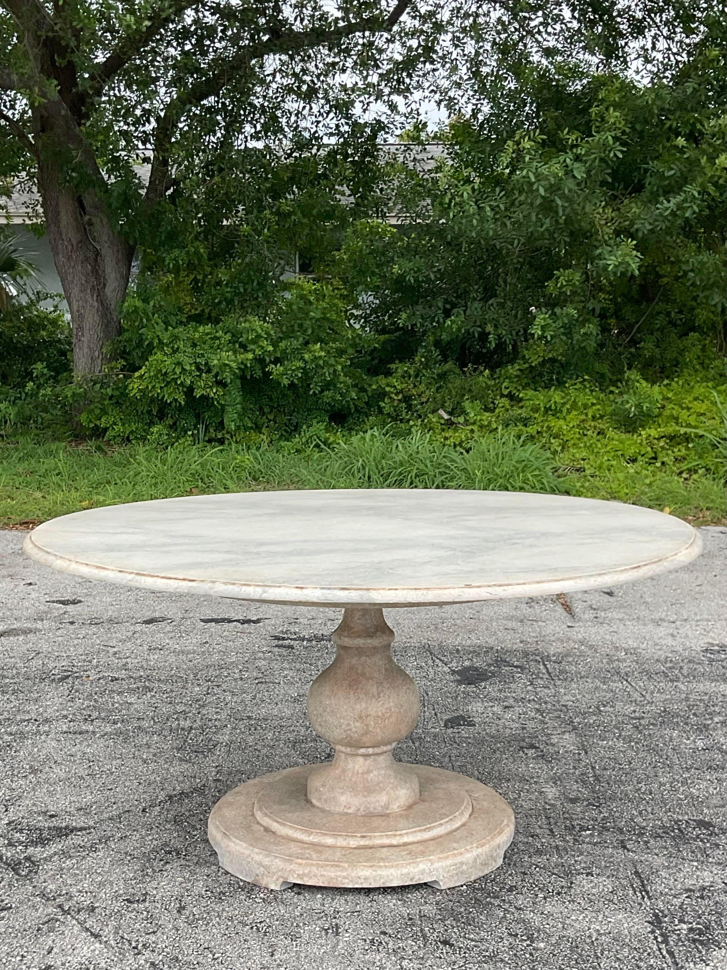 Late 20th Century Vintage Boho Faux Finished Marble Dining Table In Good Condition For Sale In west palm beach, FL