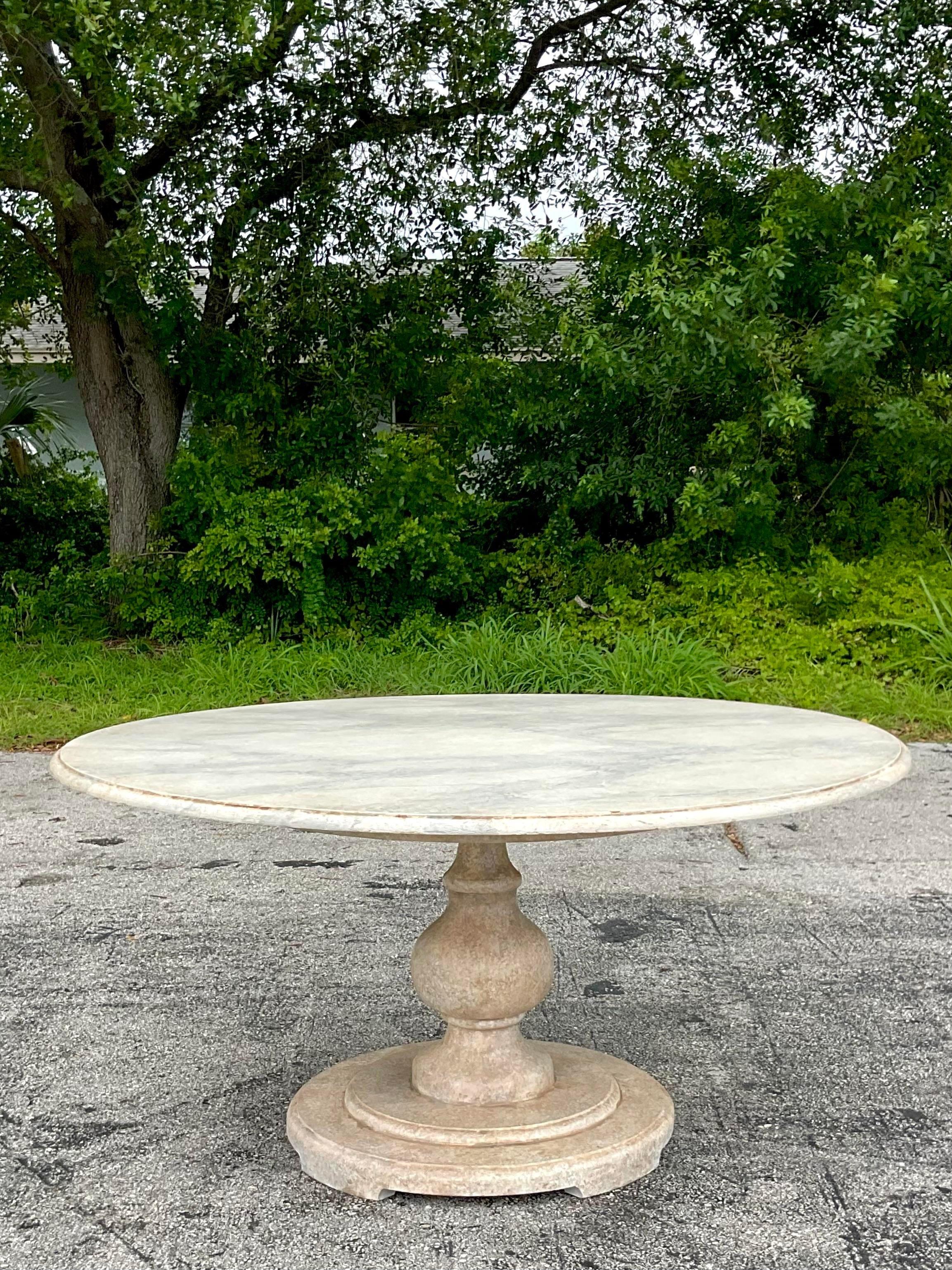 Late 20th Century Vintage Boho Faux Finished Marble Dining Table For Sale 1