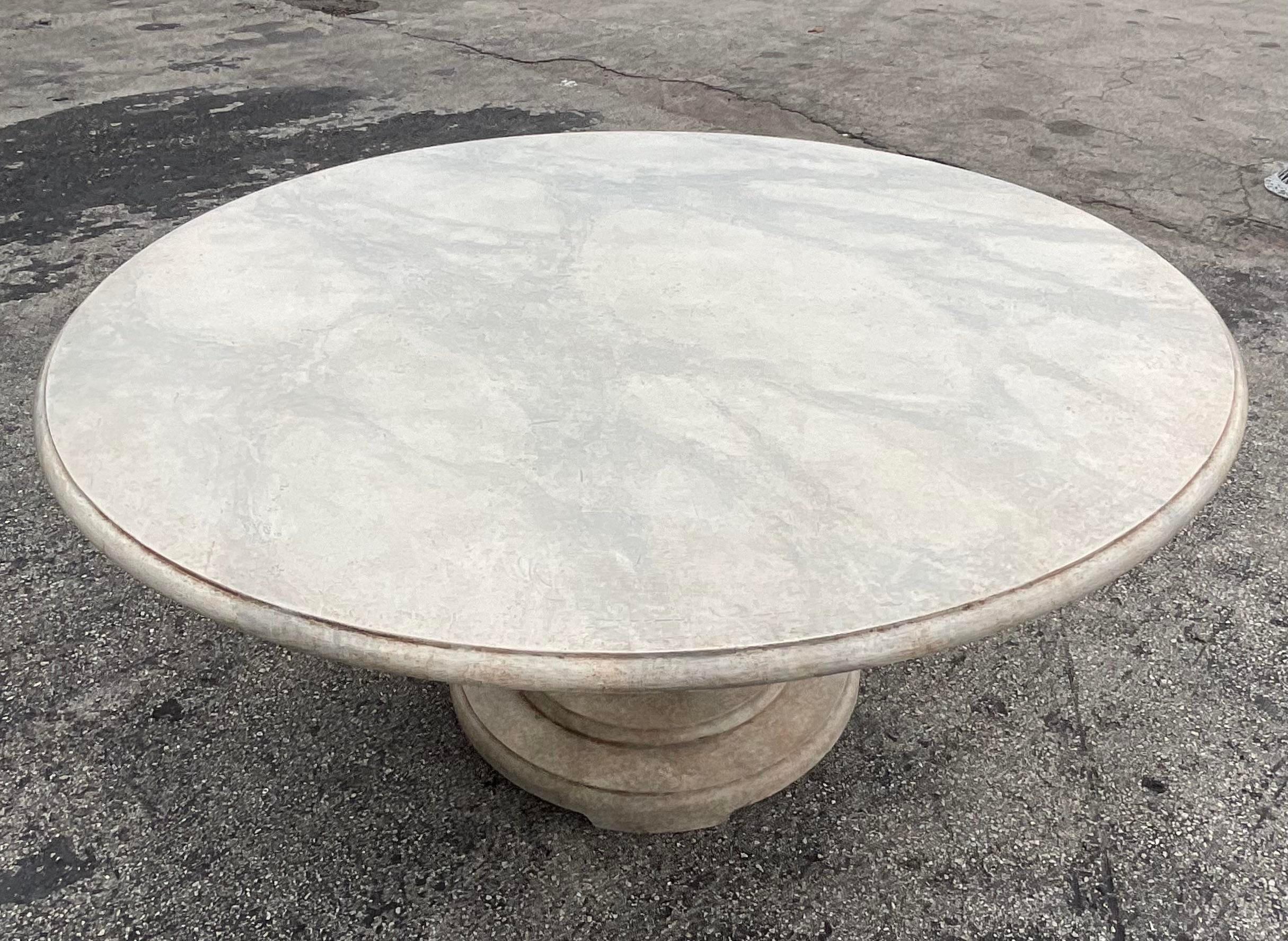 Late 20th Century Vintage Boho Faux Finished Marble Dining Table For Sale 2