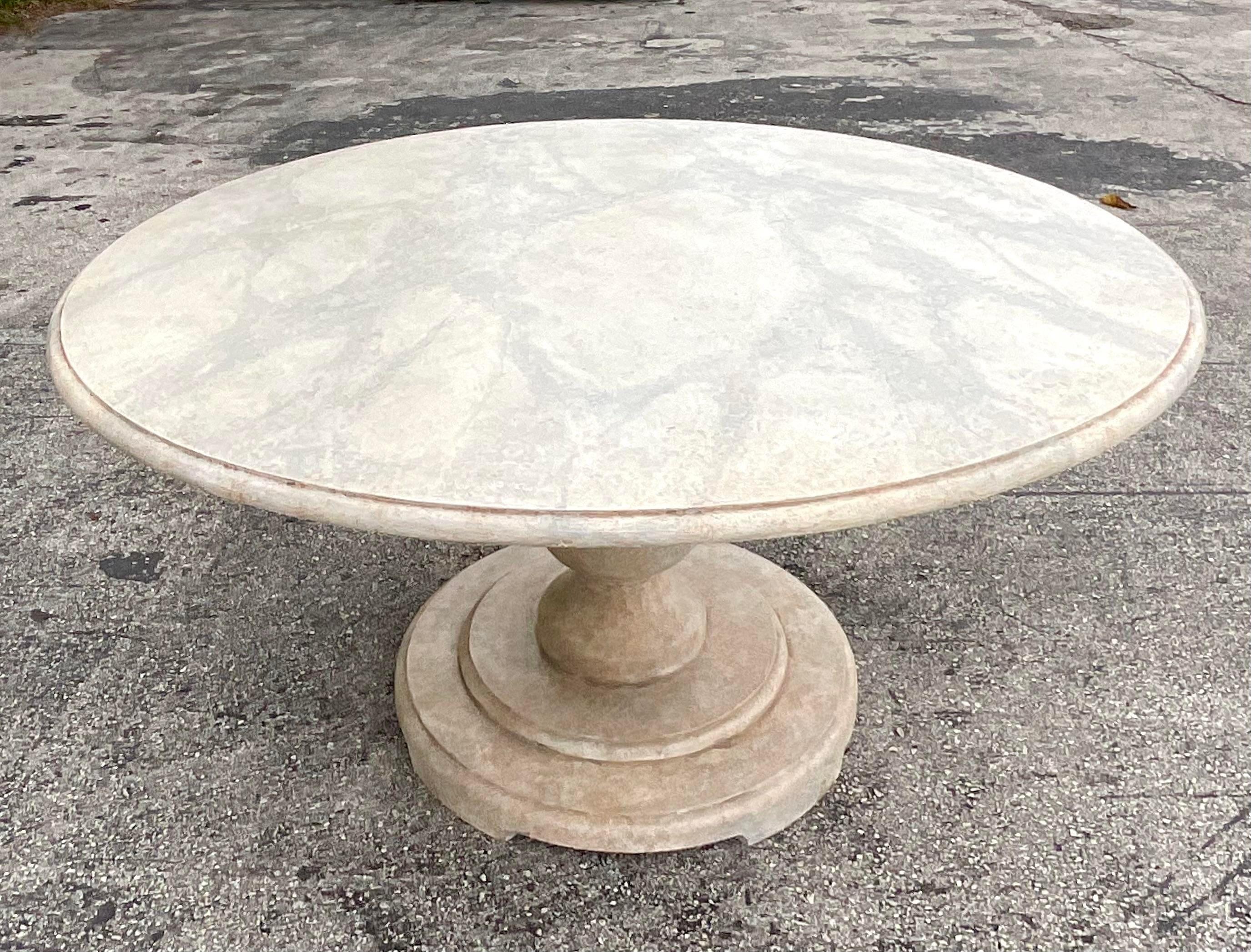 Late 20th Century Vintage Boho Faux Finished Marble Dining Table For Sale 4
