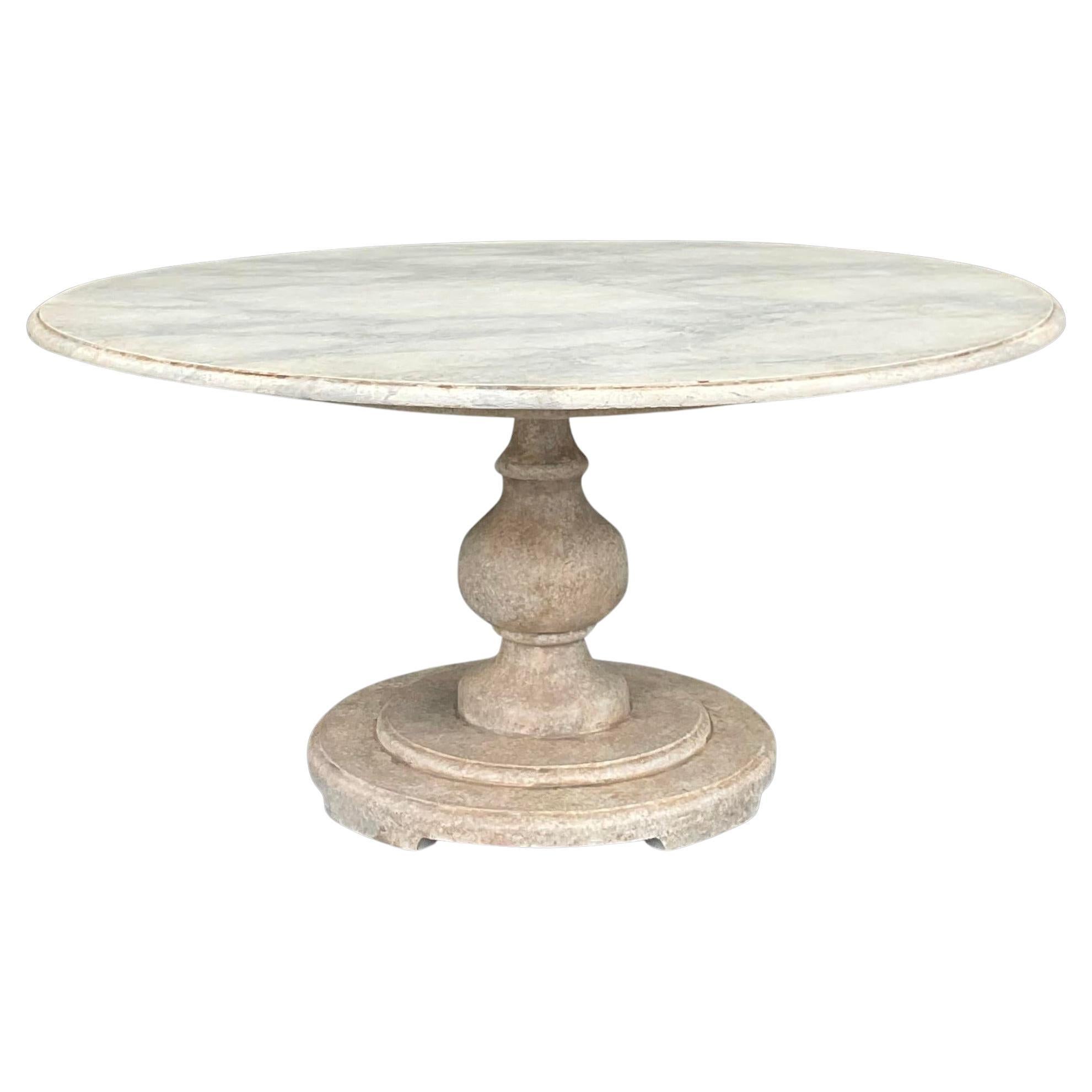 Late 20th Century Vintage Boho Faux Finished Marble Dining Table For Sale
