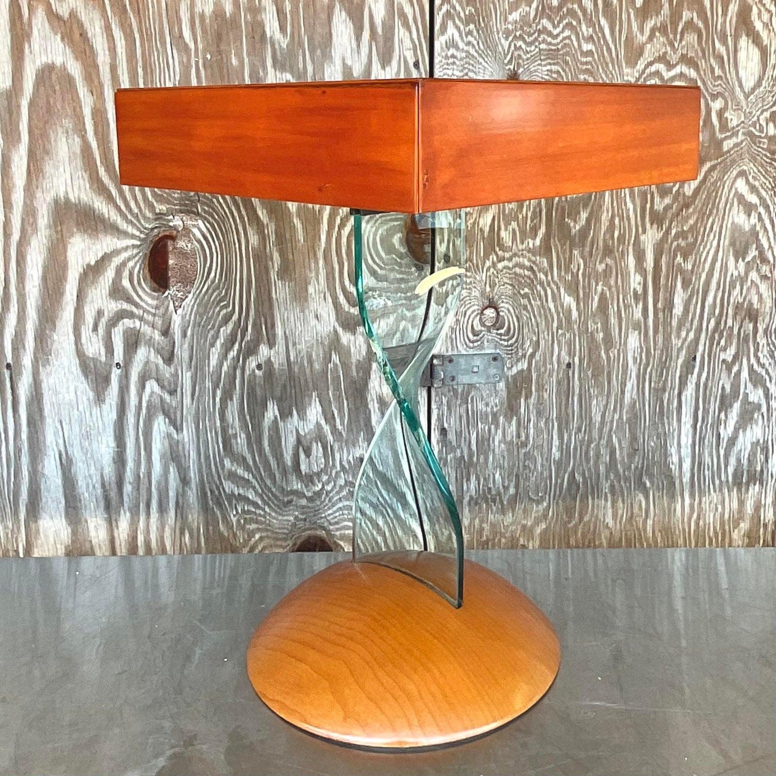 Late 20th Century Vintage Boho Fiam Italia Twisted Glass Side Table For Sale 1