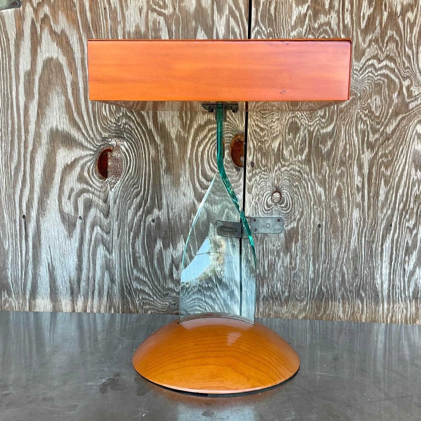 Late 20th Century Vintage Boho Fiam Italia Twisted Glass Side Table For Sale 2