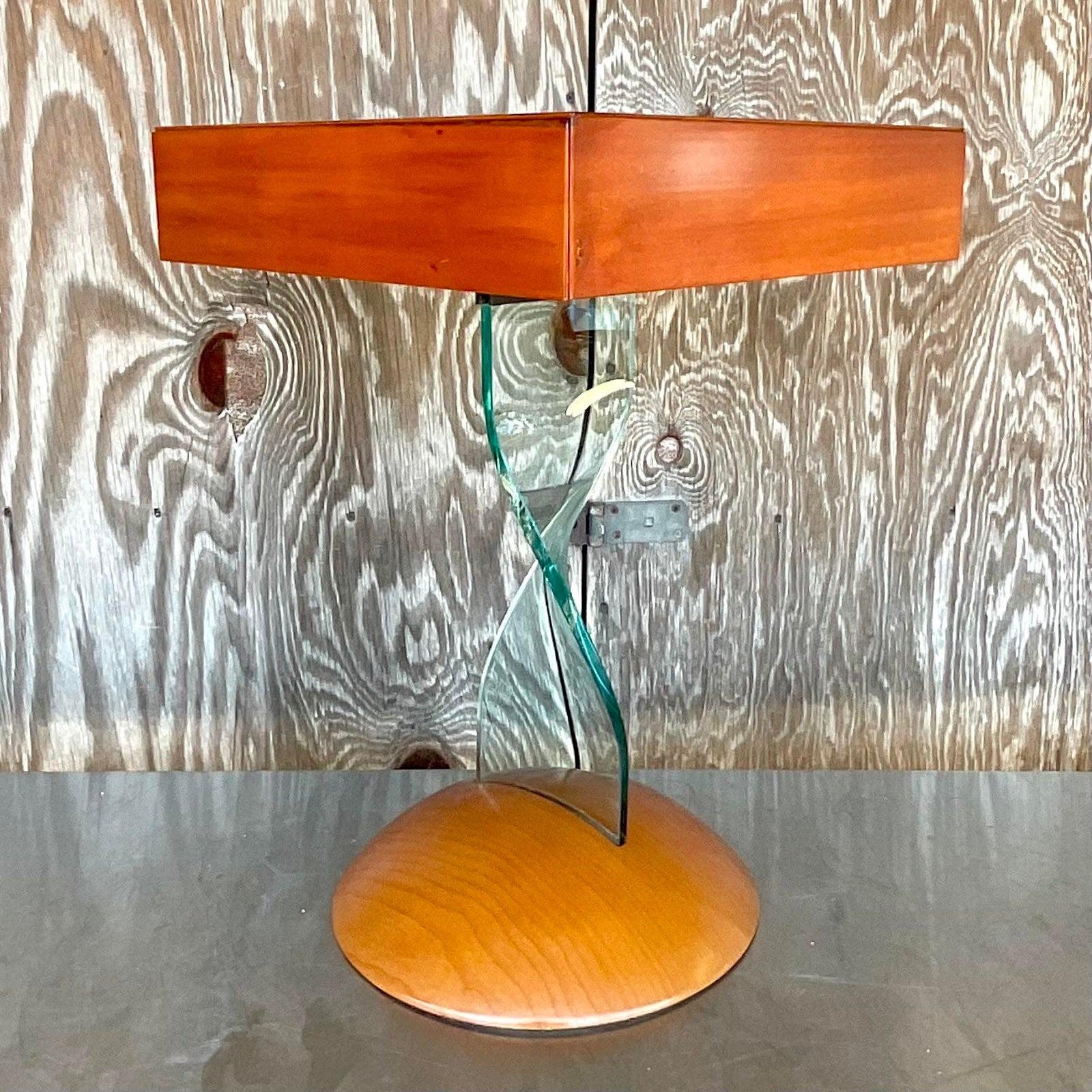 Late 20th Century Vintage Boho Fiam Italia Twisted Glass Side Table For Sale 3