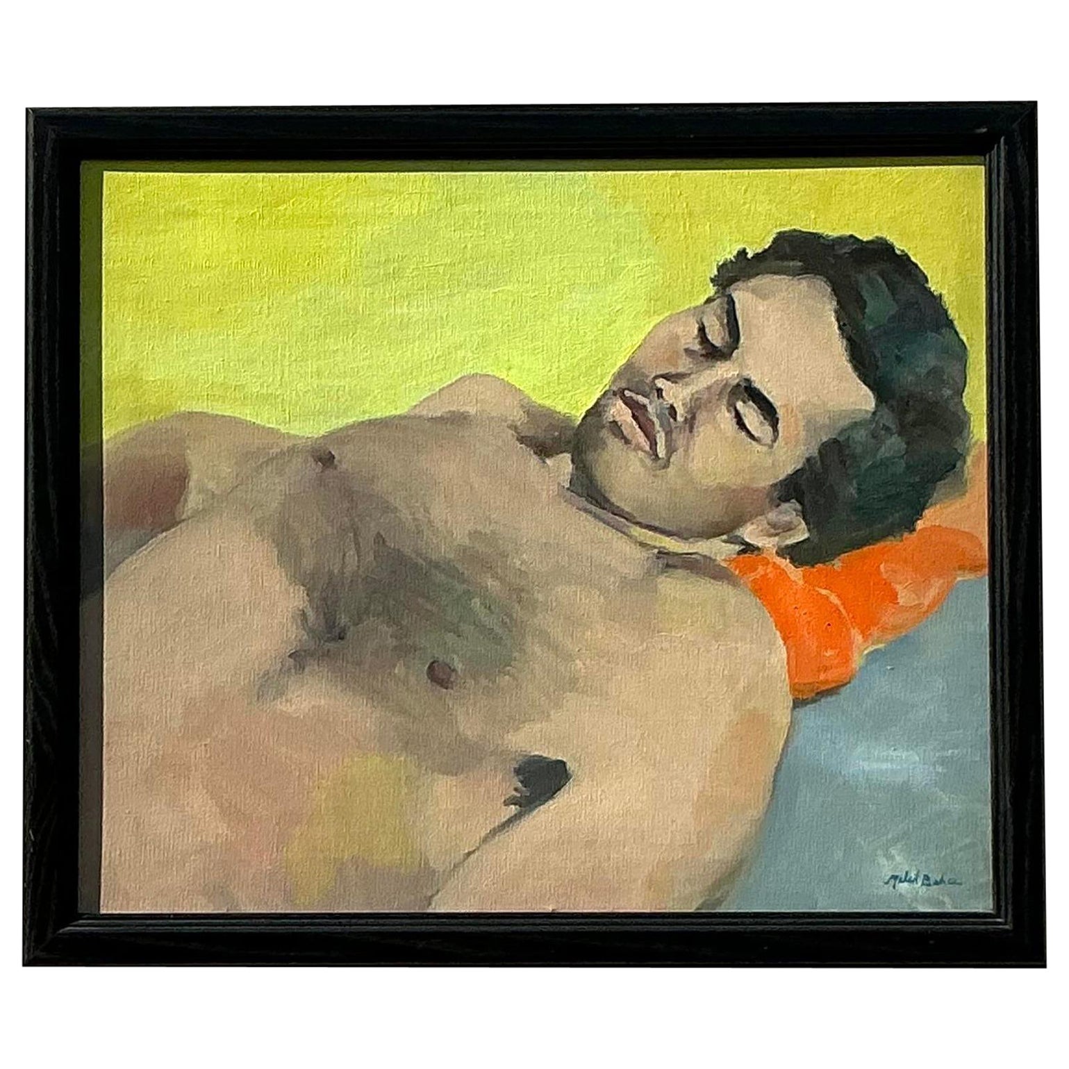Vintage Boho-Figuratives Ölgemälde auf Leinwand, gerahmt, Vintage, spätes 20. Jahrhundert