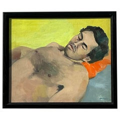 Vintage Boho-Figuratives Ölgemälde auf Leinwand, gerahmt, Vintage, spätes 20. Jahrhundert
