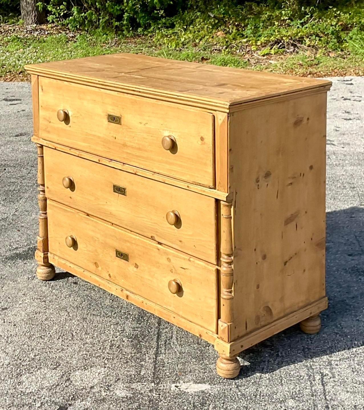 Late 20th Century Vintage Boho French Pine Chest of Drawers In Good Condition For Sale In west palm beach, FL