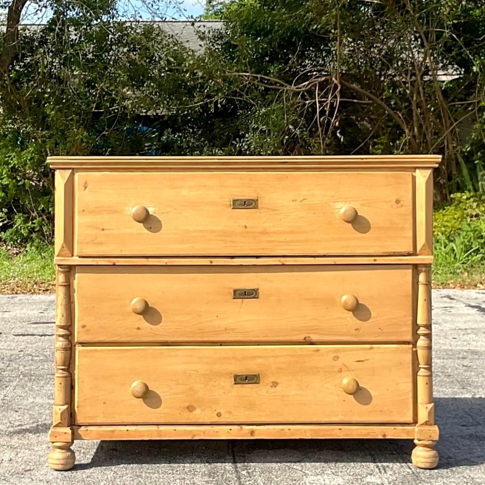 Late 20th Century Vintage Boho French Pine Chest of Drawers For Sale 3