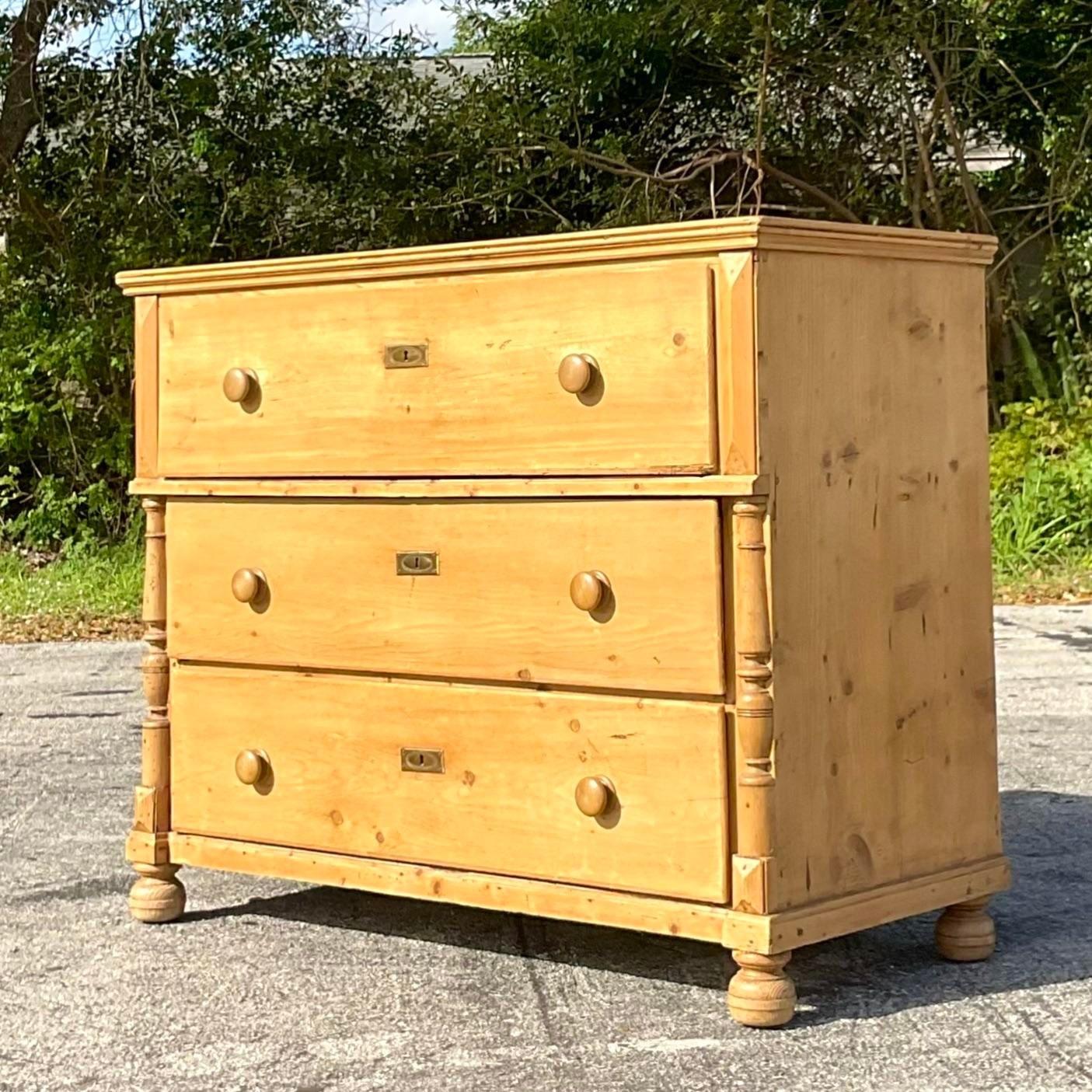 Late 20th Century Vintage Boho French Pine Chest of Drawers For Sale 4
