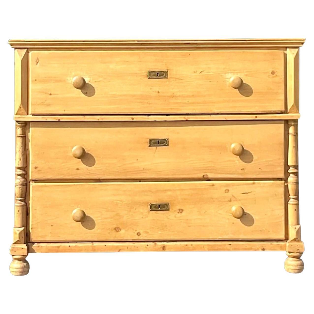 Late 20th Century Vintage Boho French Pine Chest of Drawers For Sale